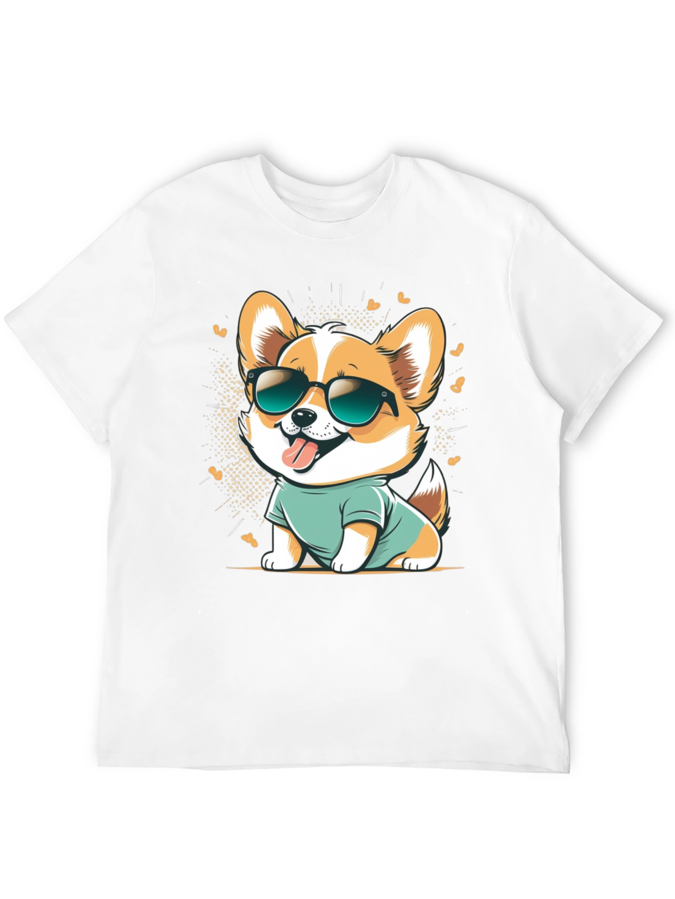 Black Cool Corgi Cartoon Graphic Tee - Black Cotton T-Shirt view 12