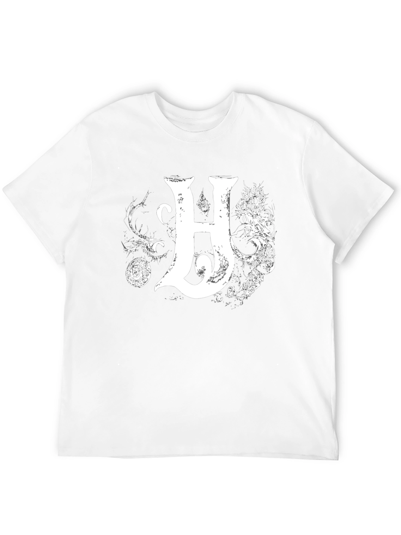 Black Men's Black T-Shirt with Intricate Letter H Design view 12