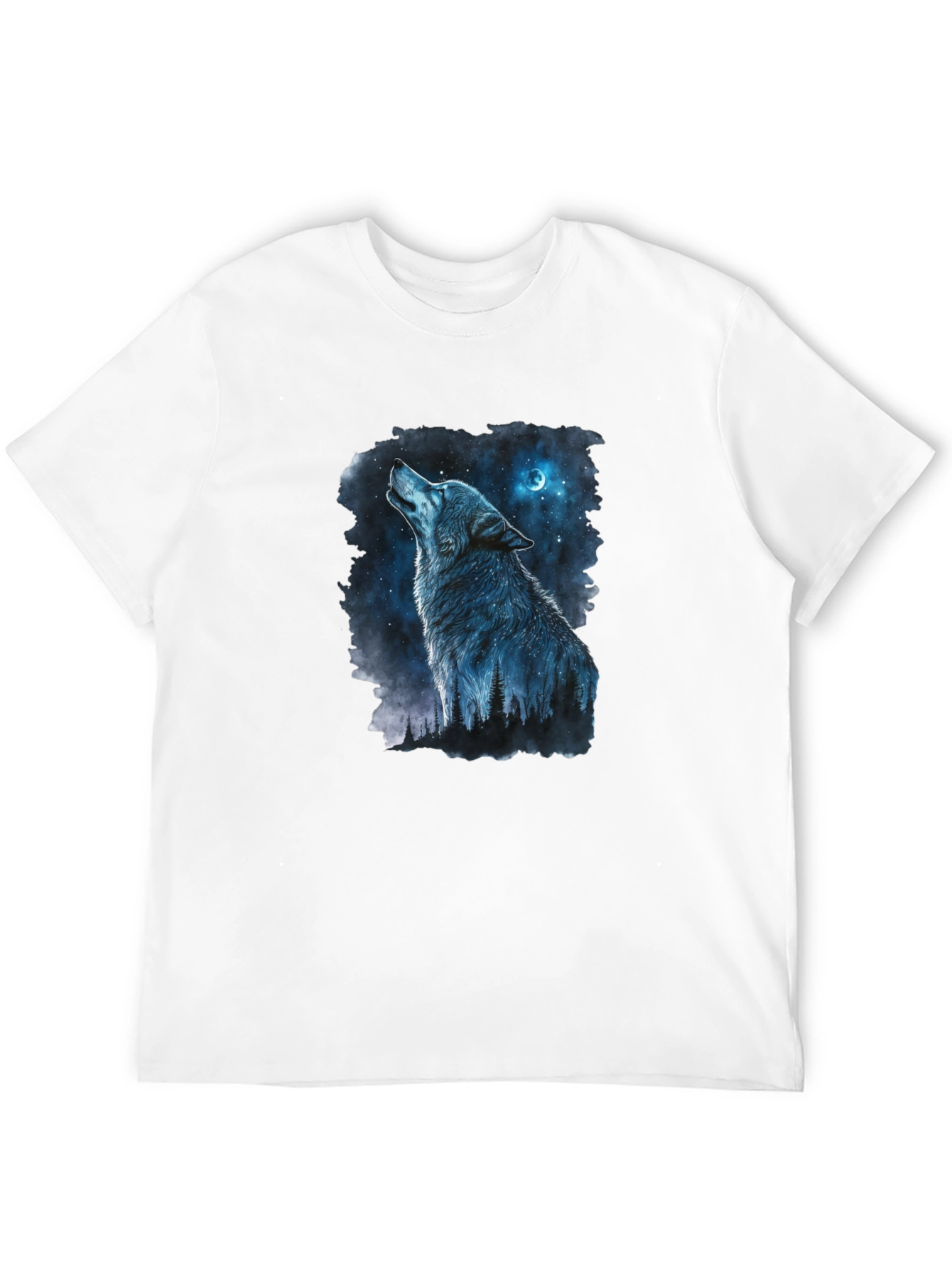 Black Wolf Howling at Moon Graphic Black T-Shirt view 12