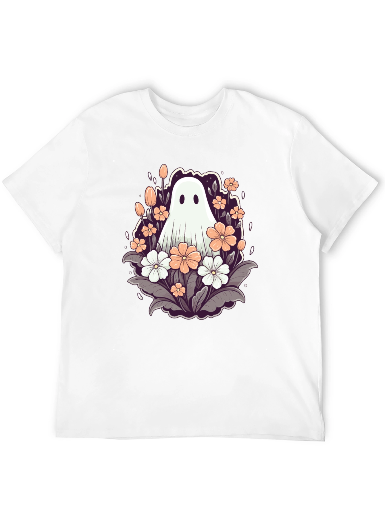 Black Floral Ghost Graphic Tee - Spooky Season Style view 12