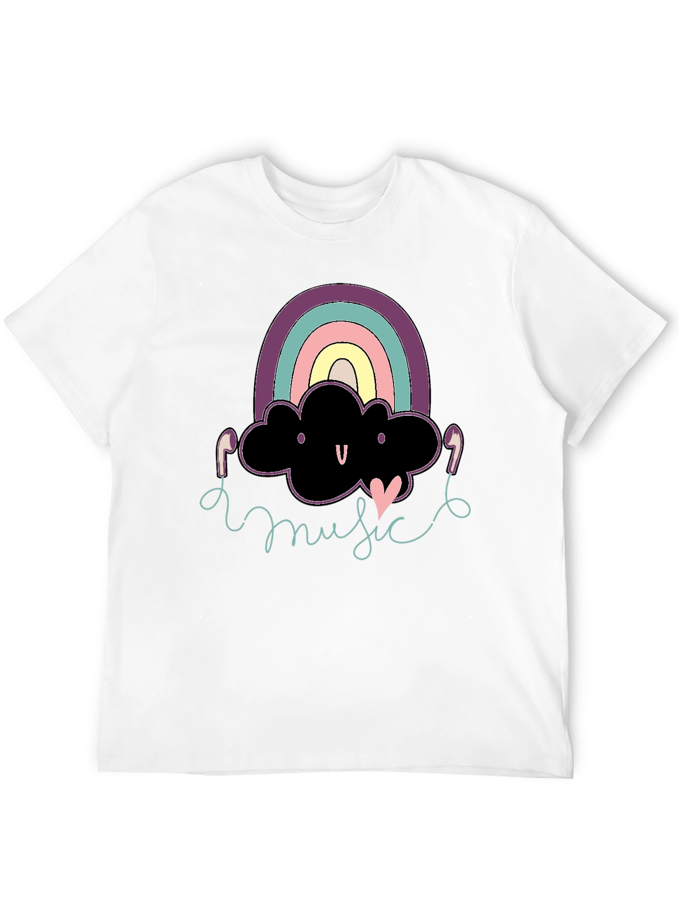 Black Rainbow Cloud Music T-Shirt Cute Design Black Cotton view 12