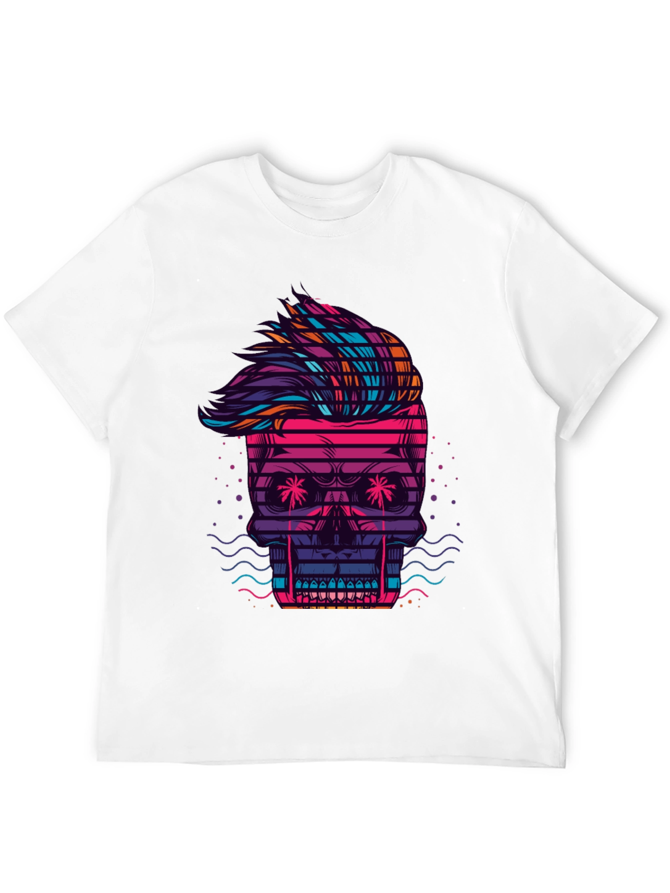 Black Neon Skull Graphic Tee - Retro Wave Style view 12