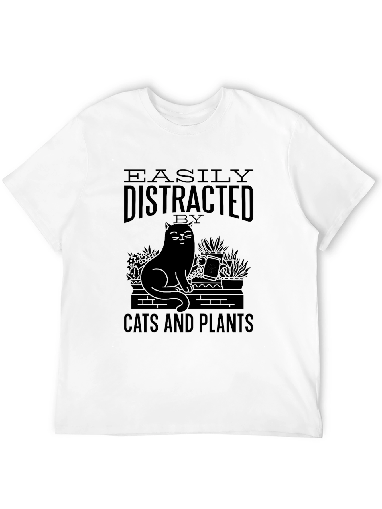 Black Easily Distracted By Cats and Plants T-Shirt view 12
