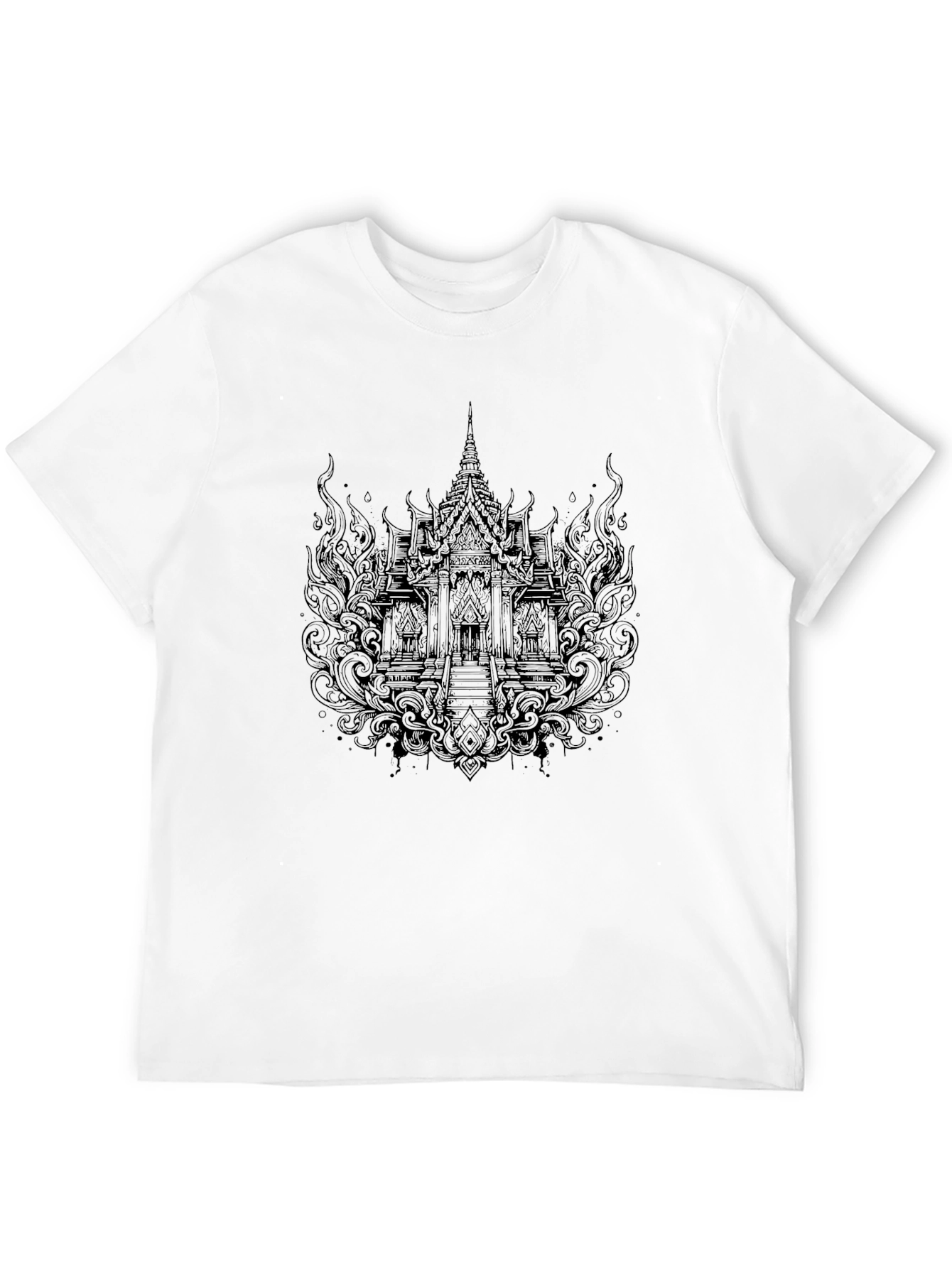 Black Men's Black Graphic Tee - Temple Design view 12