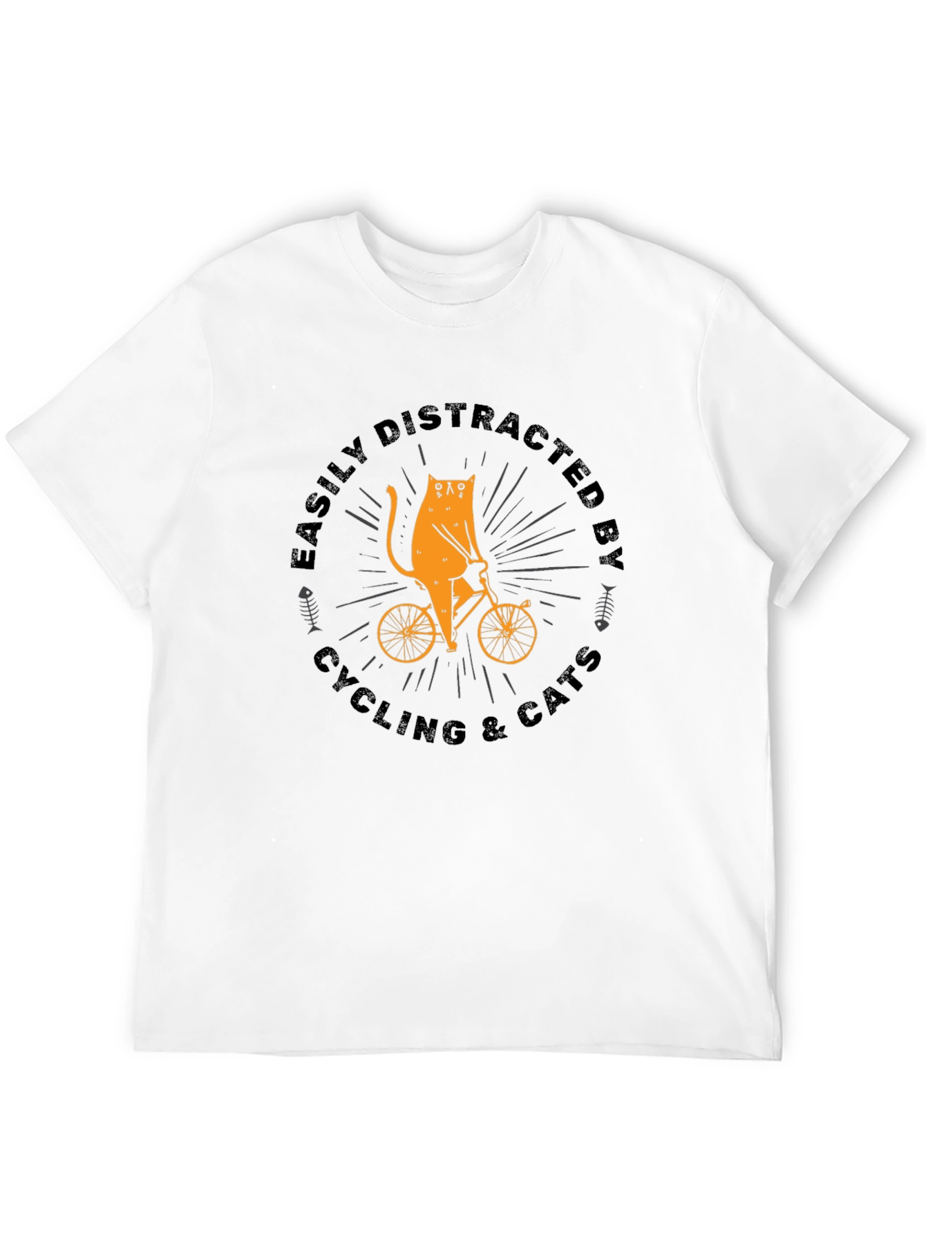 Black Easily Distracted By Cycling & Cats T-Shirt view 12