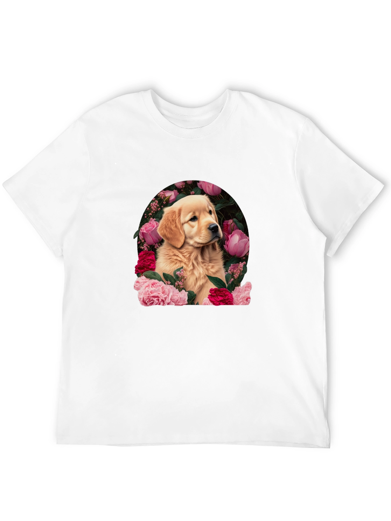 Black Golden Retriever & Floral Black T-Shirt view 12
