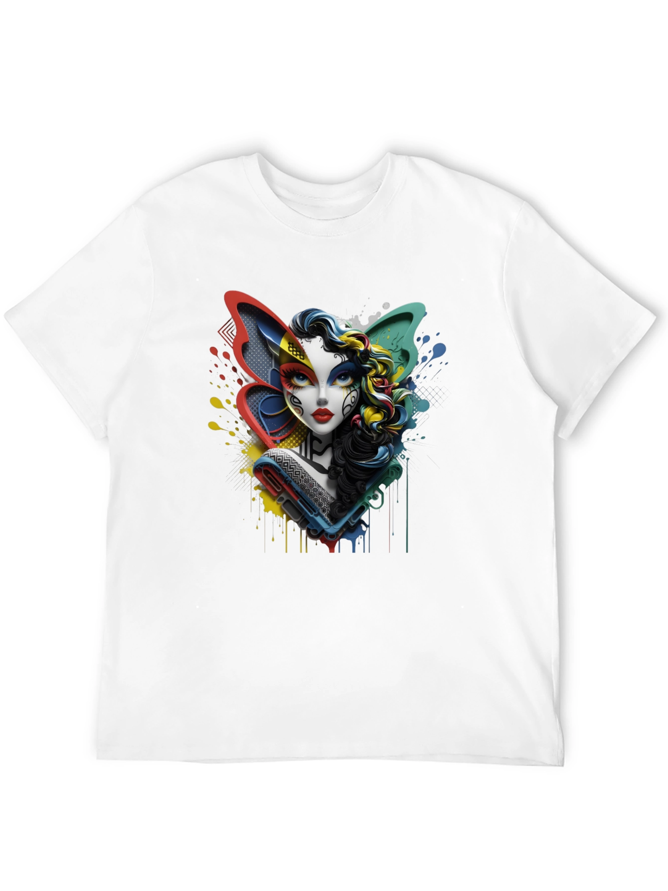 Black Colorful Abstract Woman Graphic Print Black T-Shirt view 12
