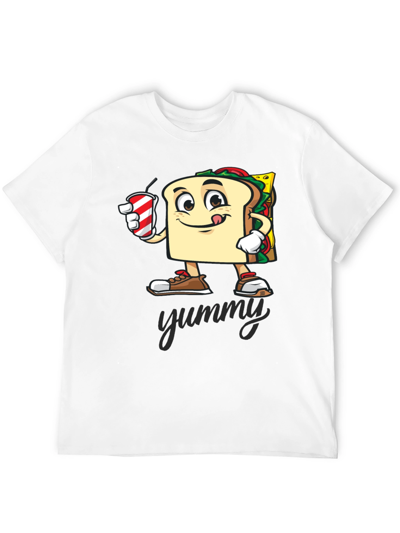 Black Sandwich Cartoon T-Shirt - "Yummy" Design view 12