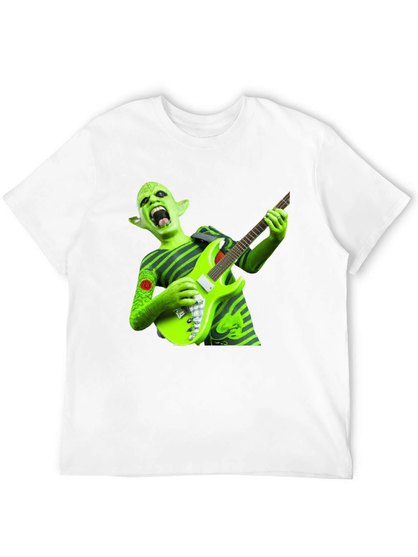 Black Green Alien Guitarist Graphic Tee view 12