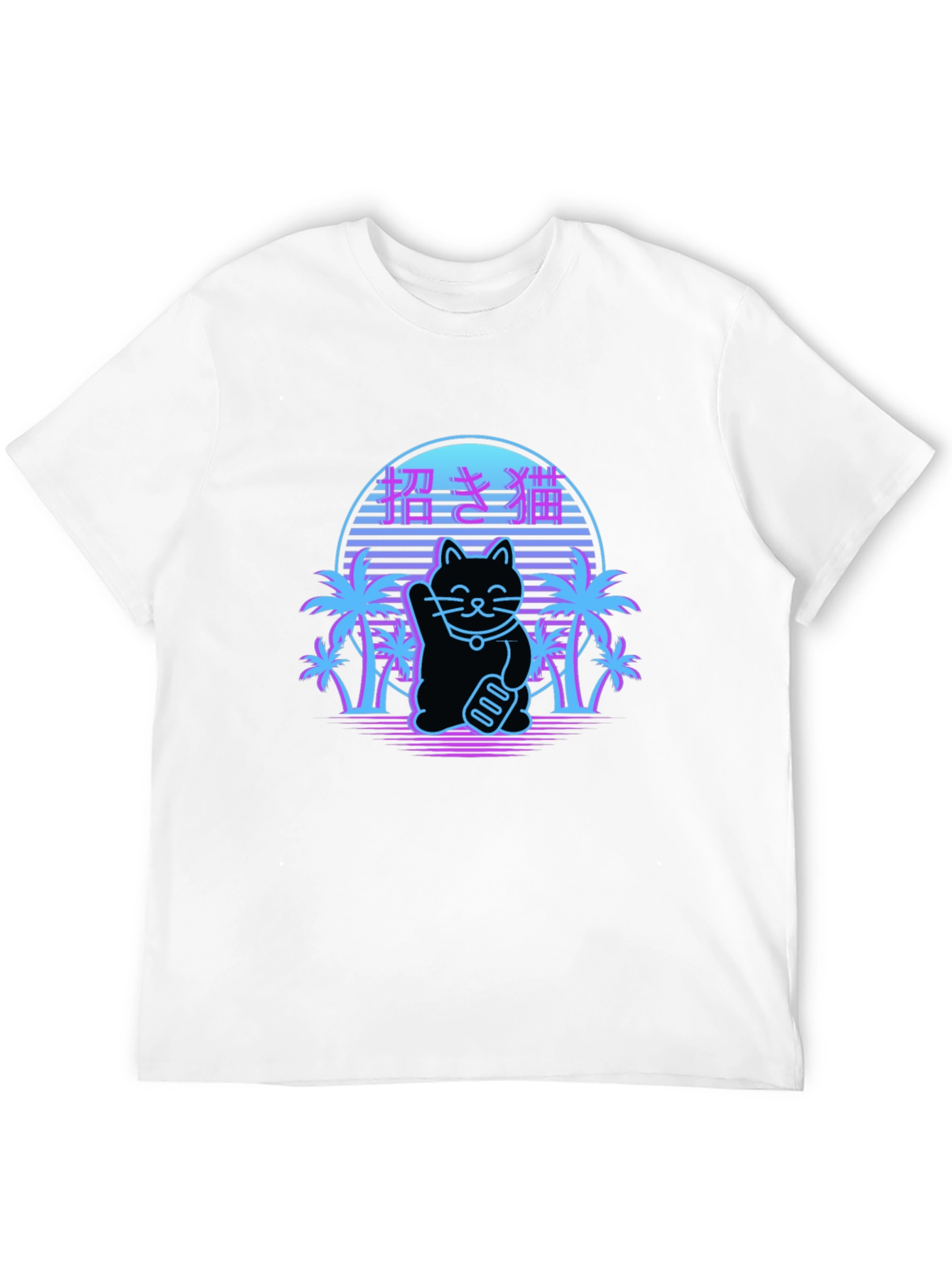 Black Lucky Cat Retro T-Shirt view 12