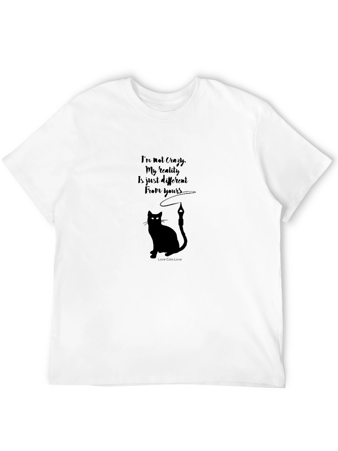 Black Crazy Cat Lover T-Shirt - Black Crew Neck view 12