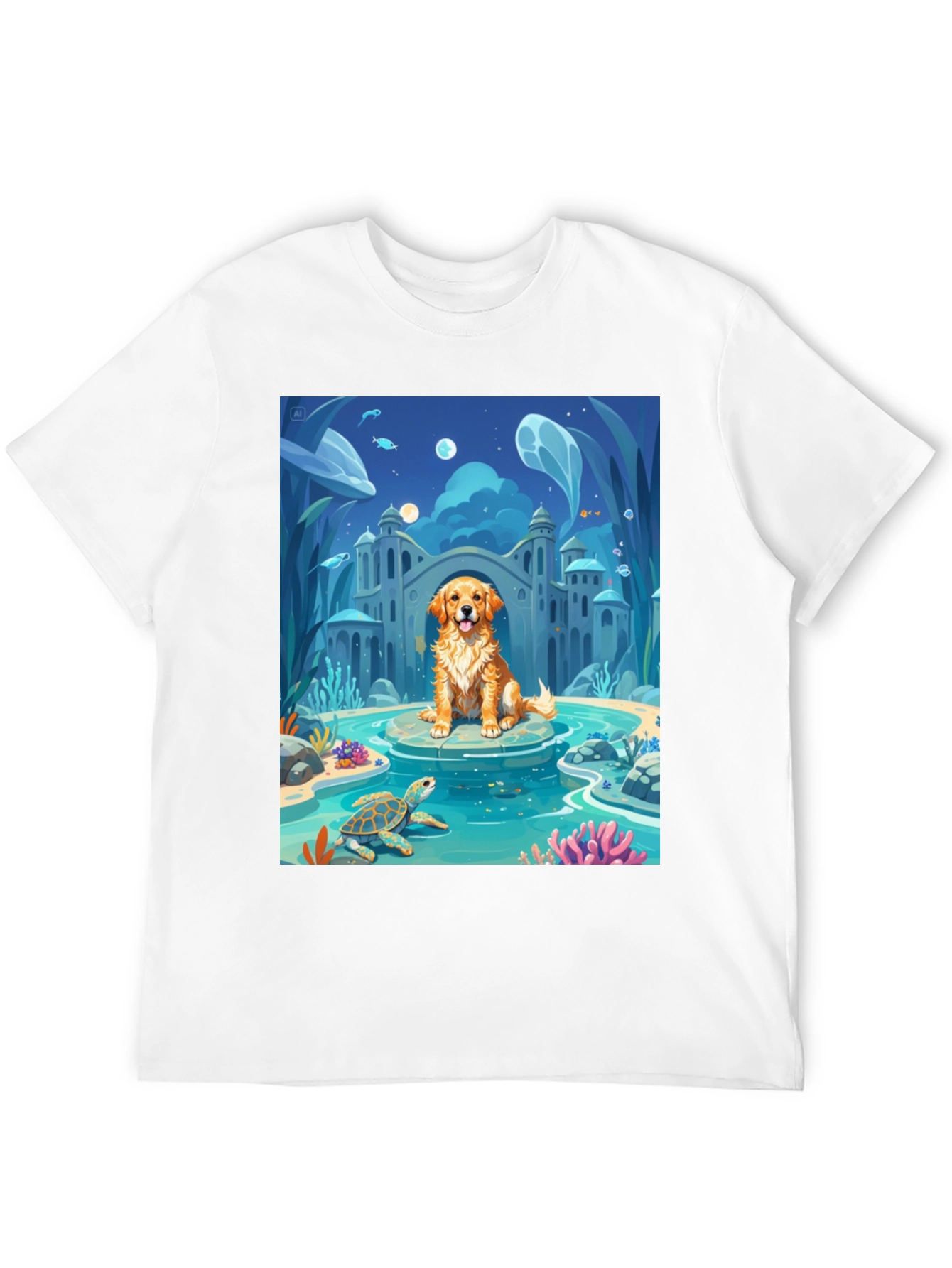 Black Underwater Dog Cartoon Graphic Tee view 12