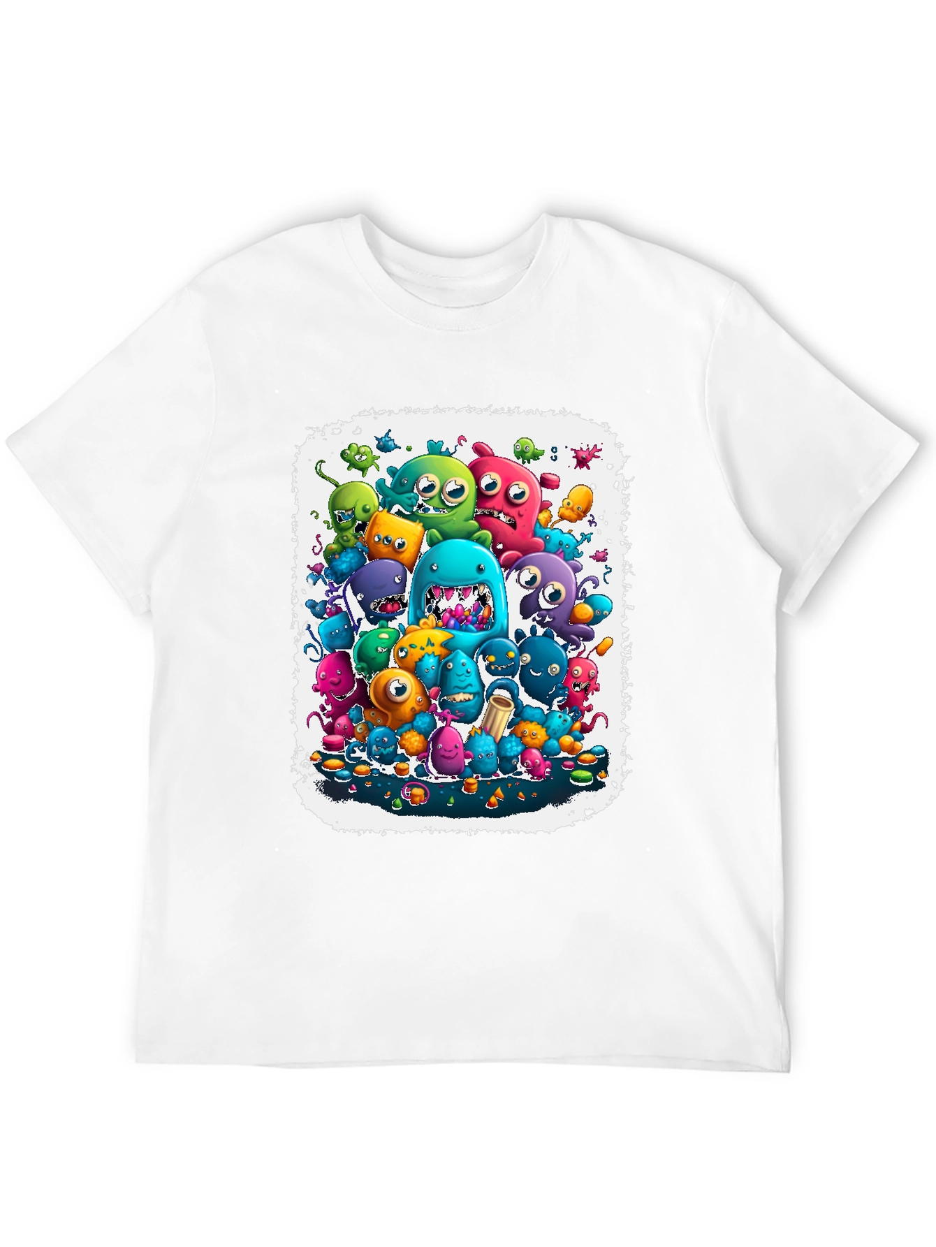 Black Monster Mash Tee: Colorful Cartoon Graphic Print view 12