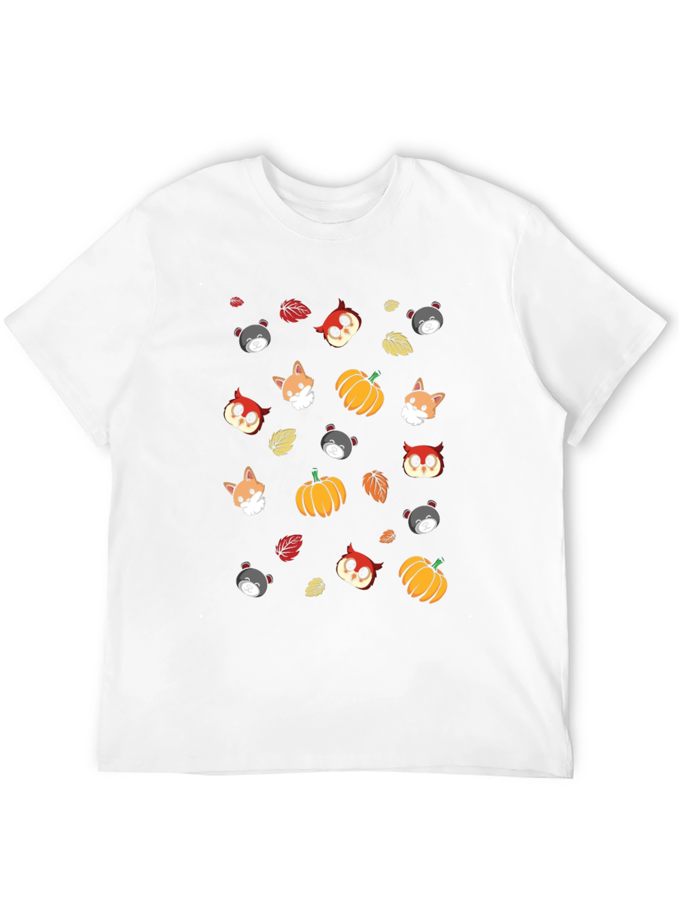 Black Autumn Pattern T-Shirt - Black, Crew Neck view 12