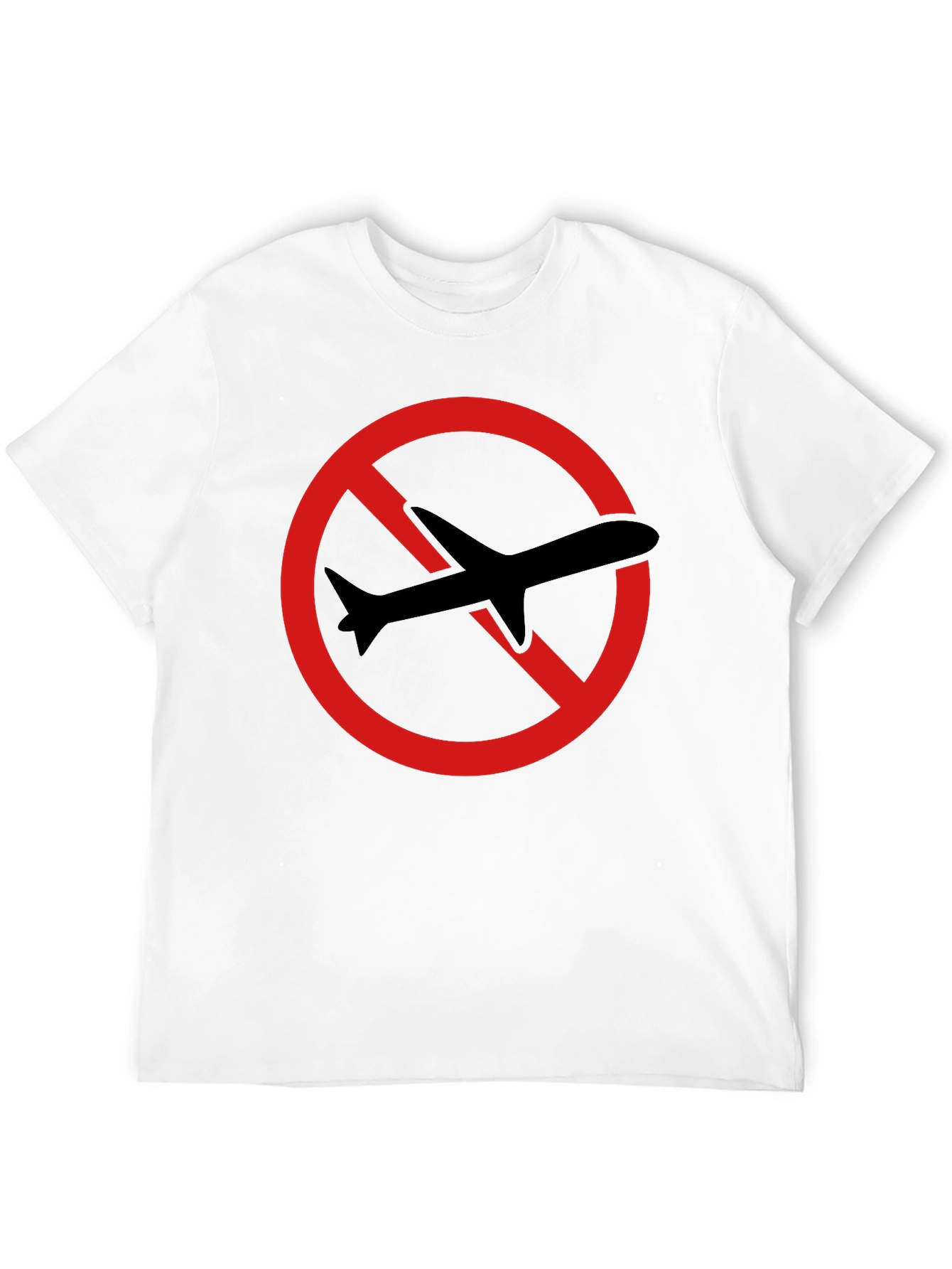 Black No Flying T-Shirt - Black Cotton Tee with Airplane Graphic view 12