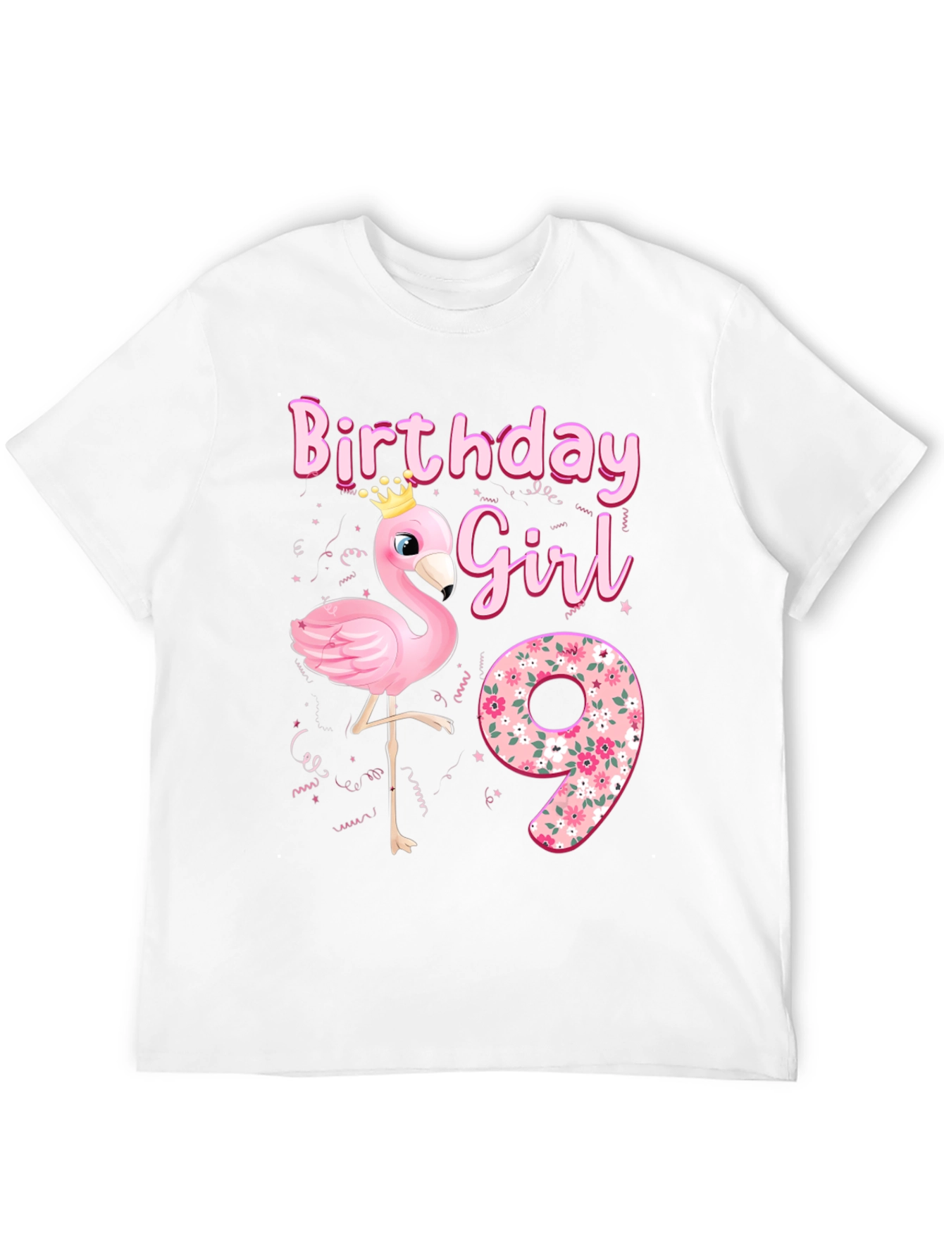 Black Birthday Girl 9th Flamingo T-Shirt view 12