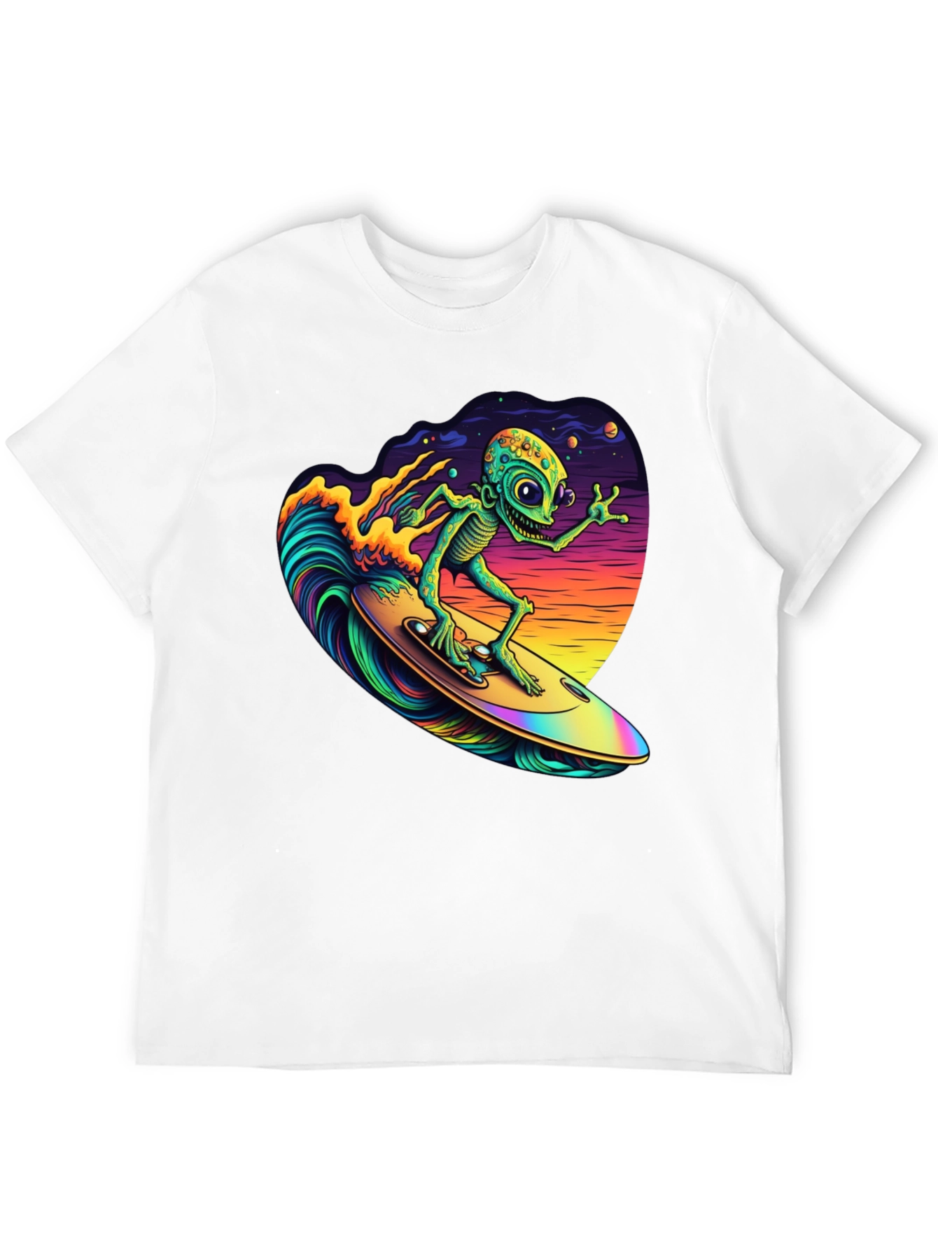 Black Surfing Alien T-Shirt - Black Cotton Tee view 12