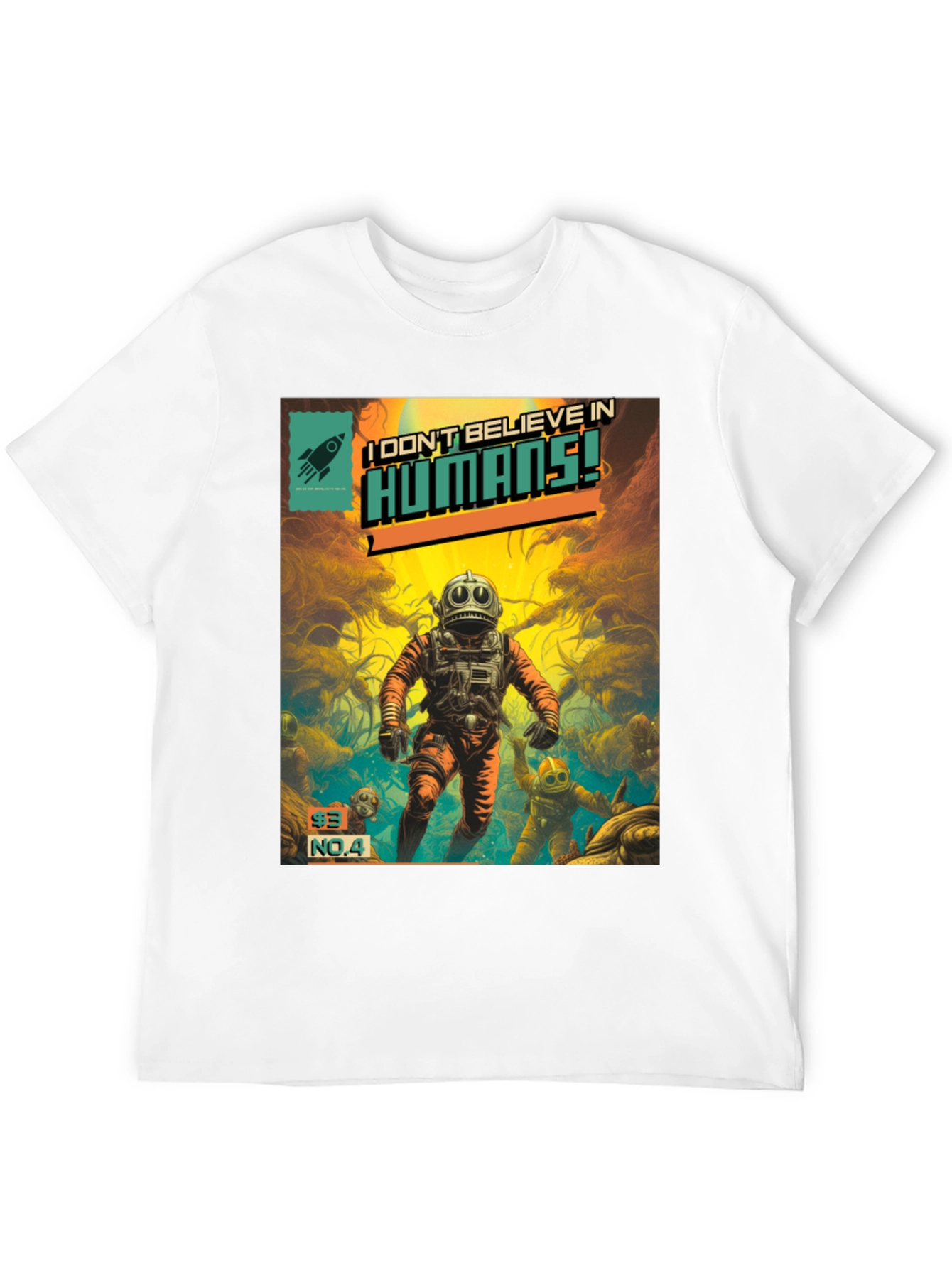 Black I Don't Believe in Humans! Comic T-Shirt view 12