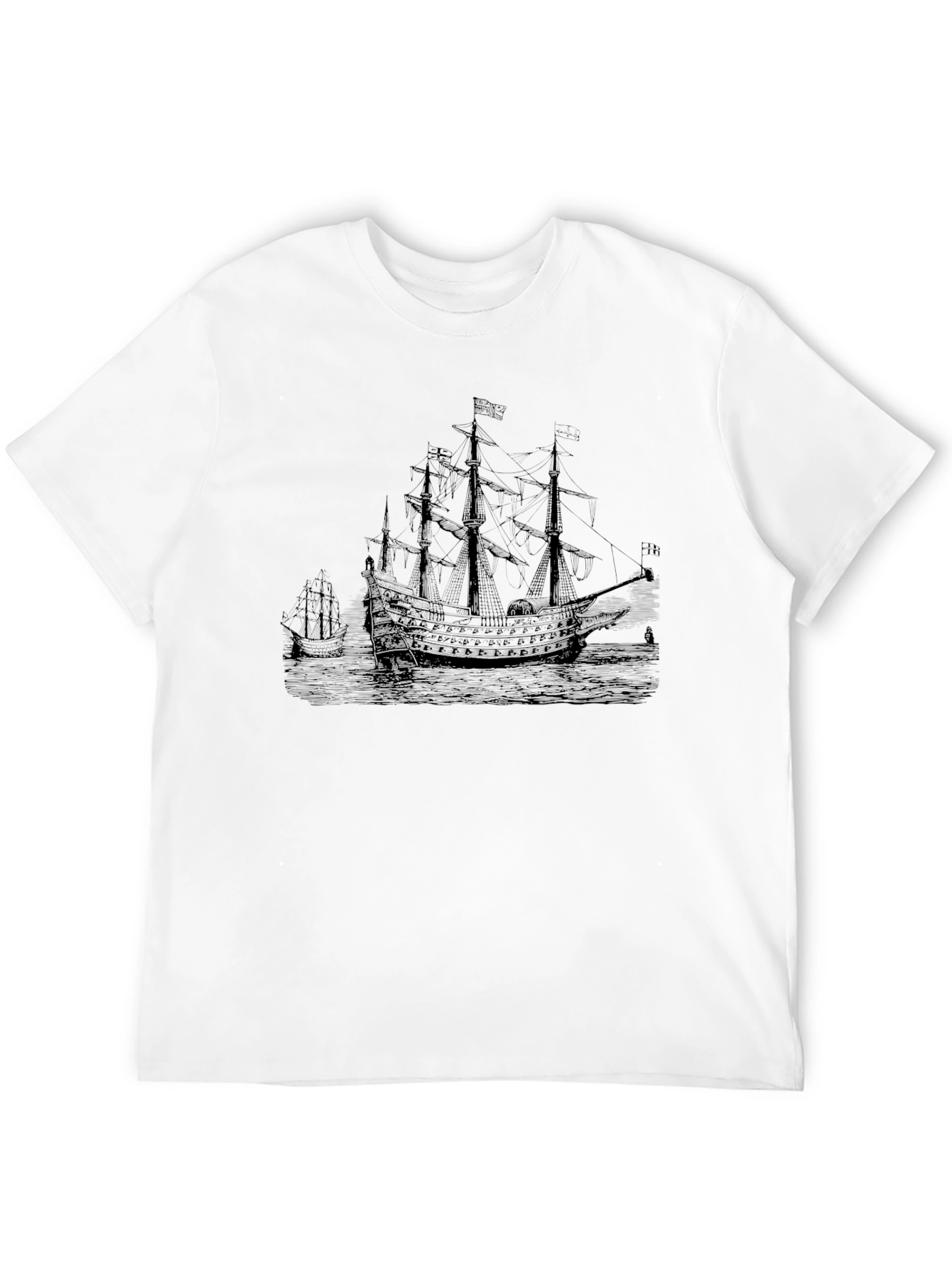 Black Vintage Ship Graphic Black T-Shirt view 12