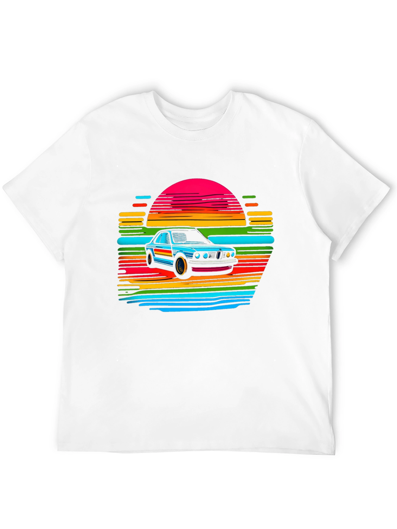 Black Retro Car Sunset T-Shirt - Black view 12
