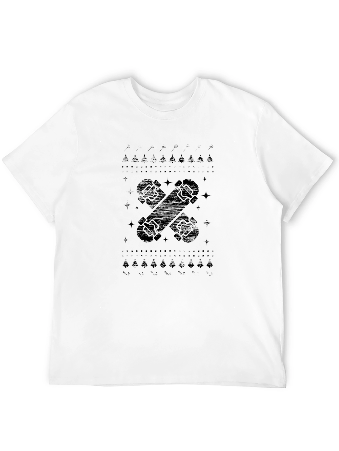 Black Skateboards Christmas Trees Pattern Men's Black T-Shirt view 12