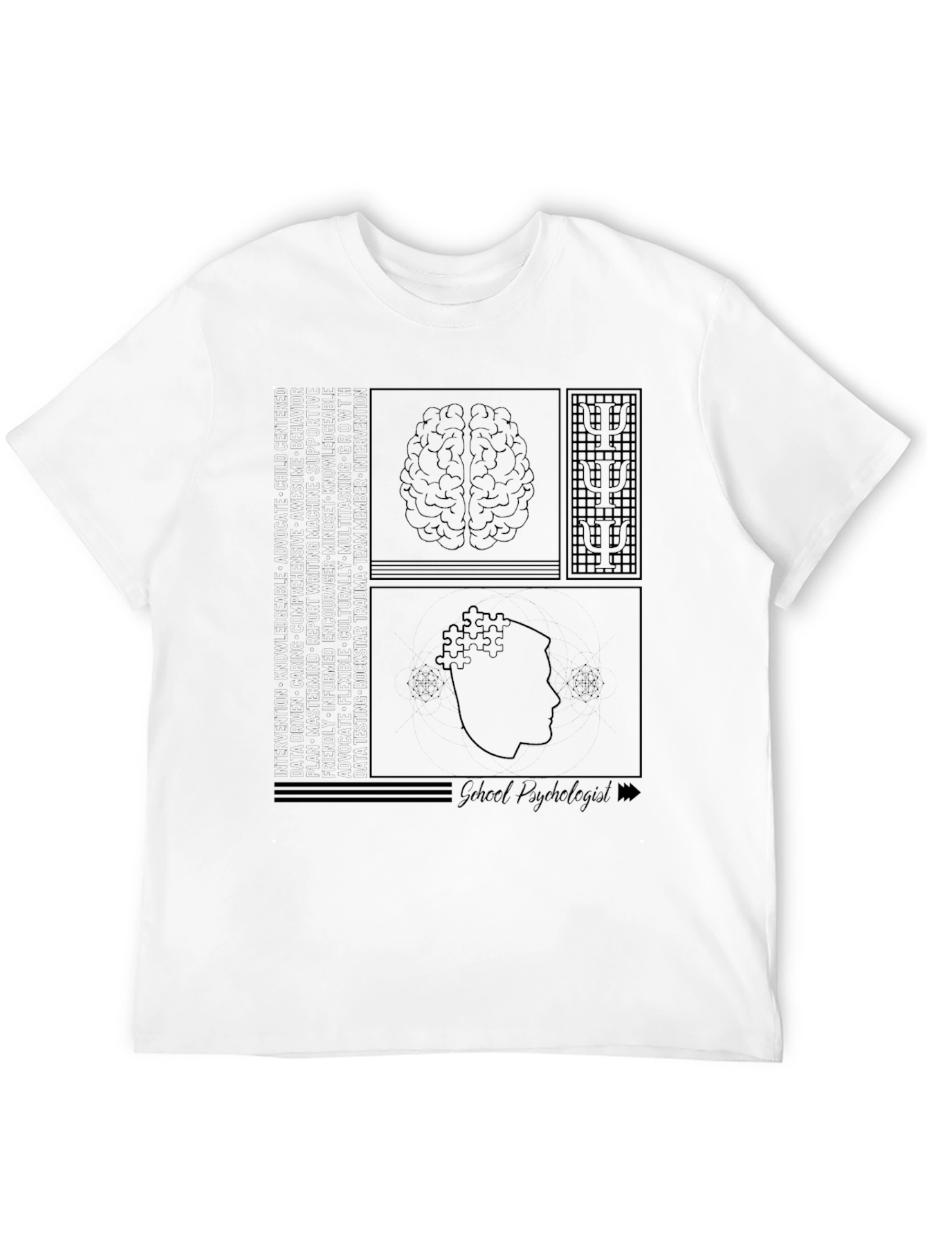 Black Psychology Brain T-Shirt - Black Cotton view 12
