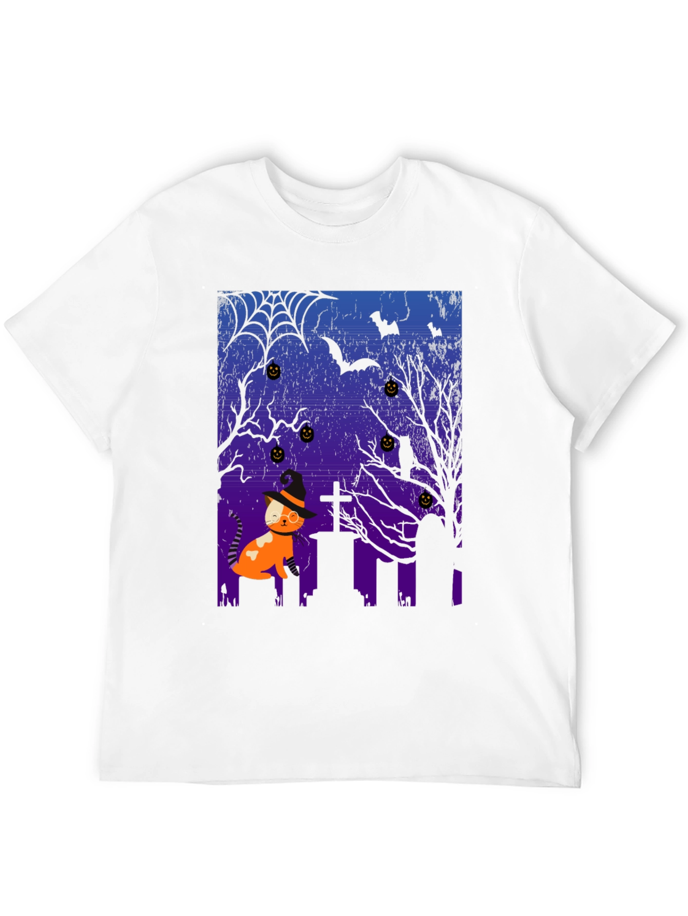 Black Halloween Cat T-Shirt - Spooky Graveyard Design view 12