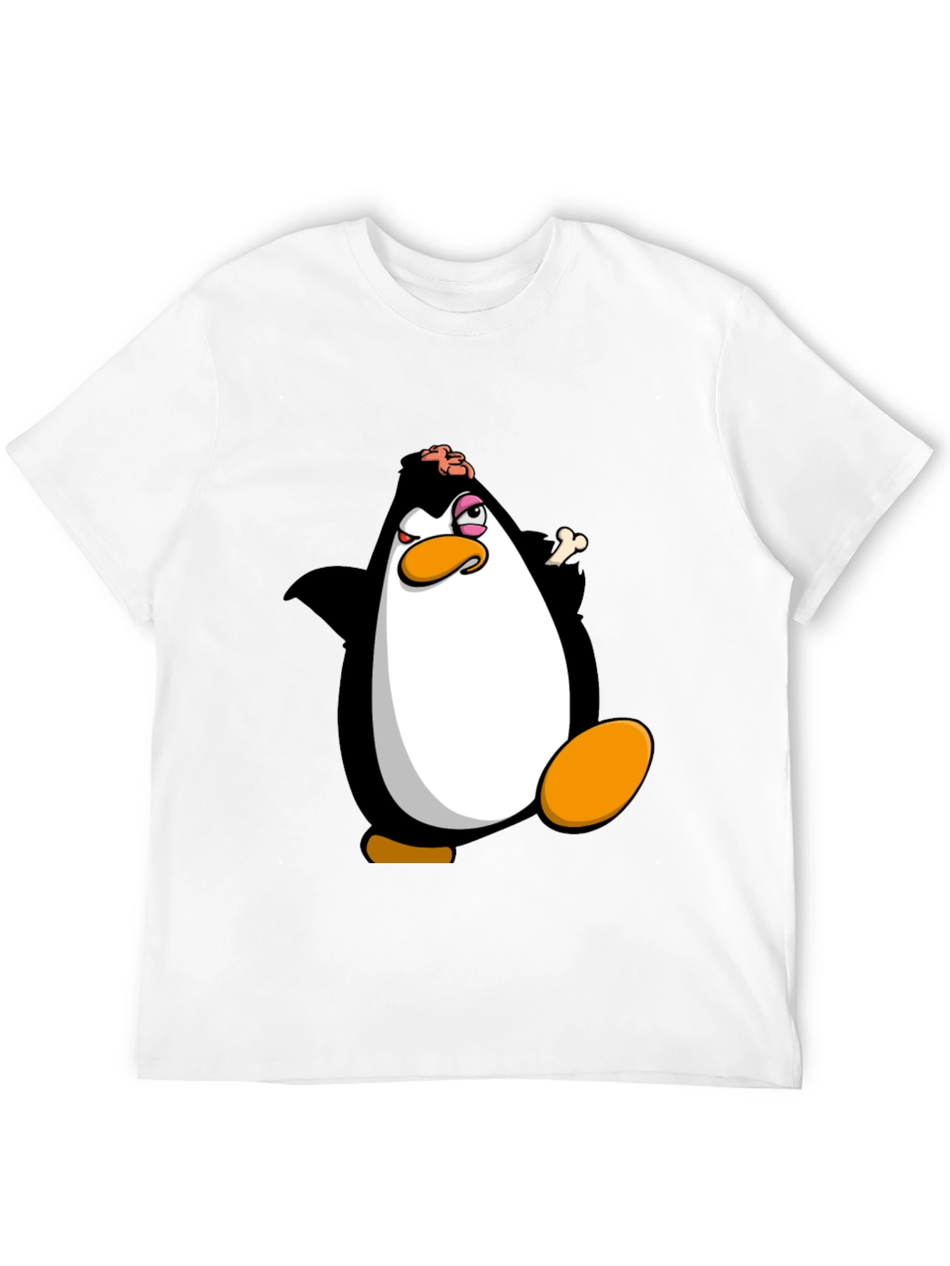 Black Funny Penguin Cartoon Graphic Print Black T-Shirt view 12