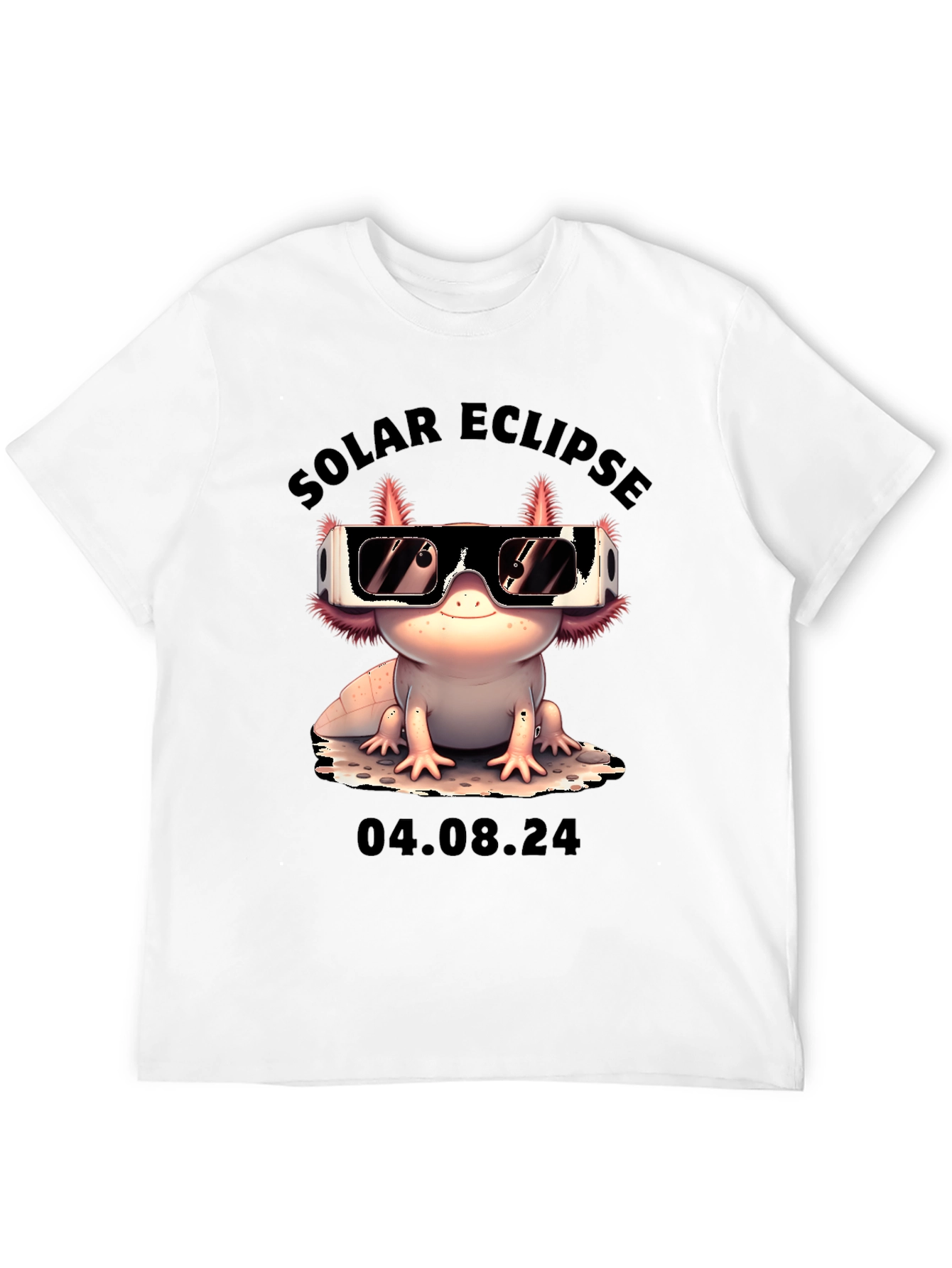 Black Solar Eclipse Axolotl T-Shirt - August 4, 2024 view 12