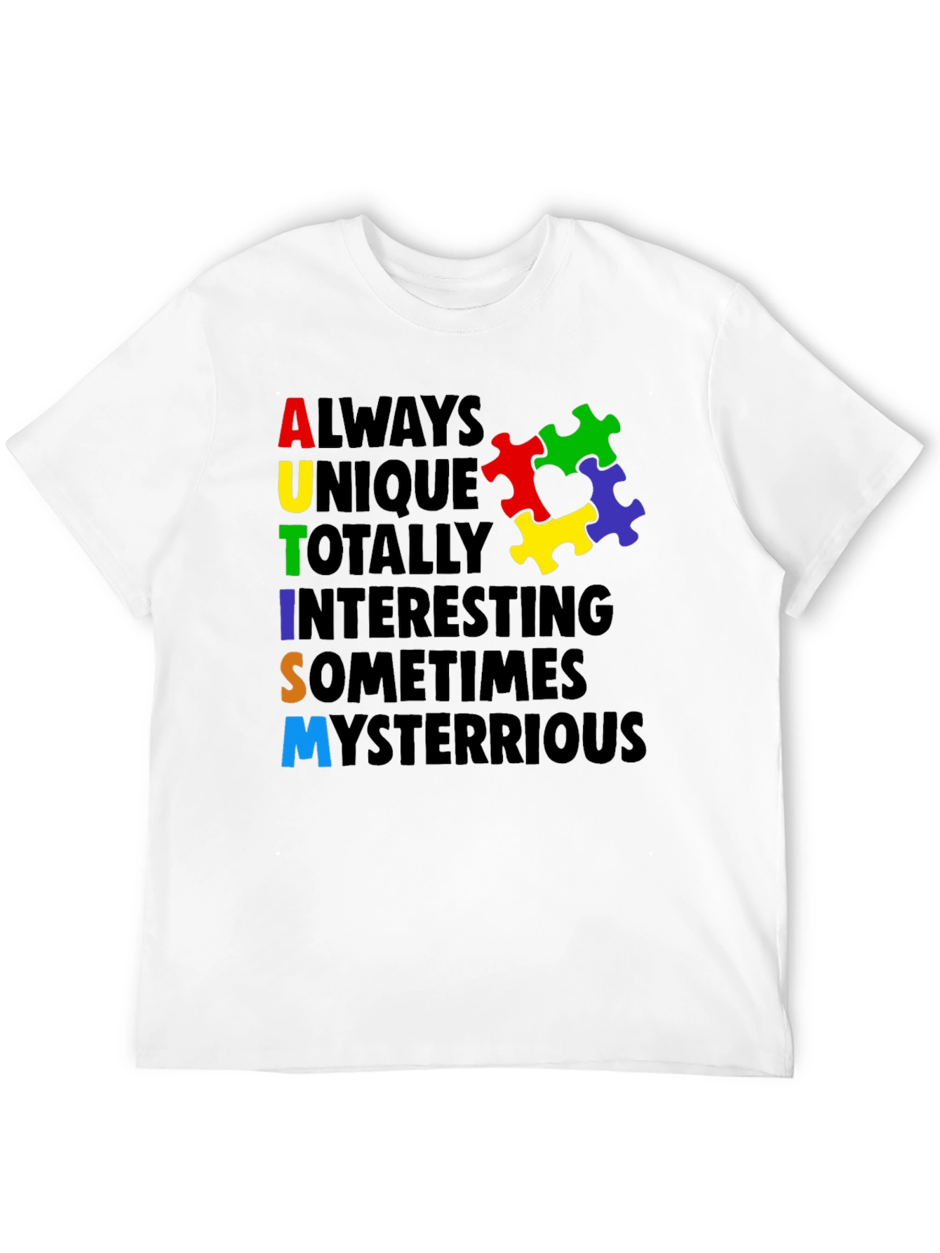 Black Autism Awareness T-Shirt - Colorful Puzzle Design view 12