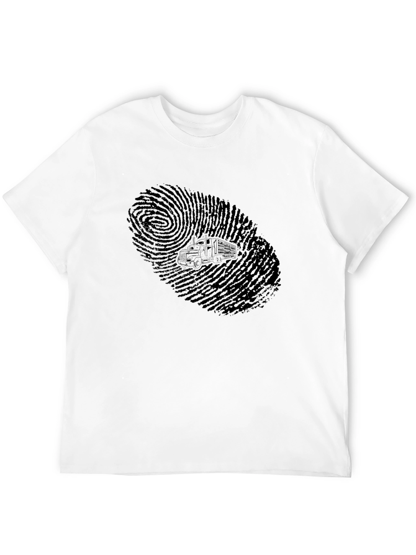 Black Trucker Fingerprint Graphic Tee - Black Cotton T-Shirt view 12