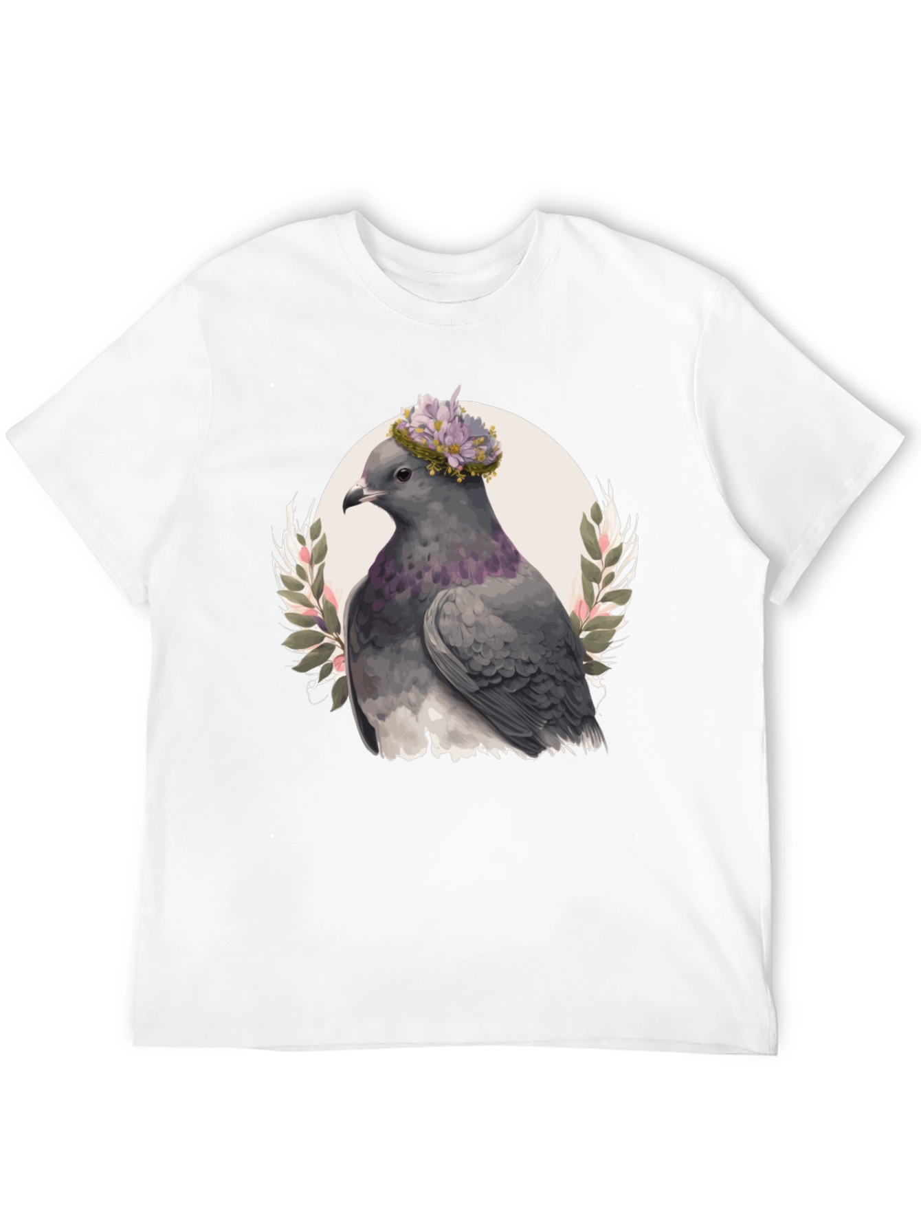 Black Pigeon with Floral Crown Graphic Tee view 12