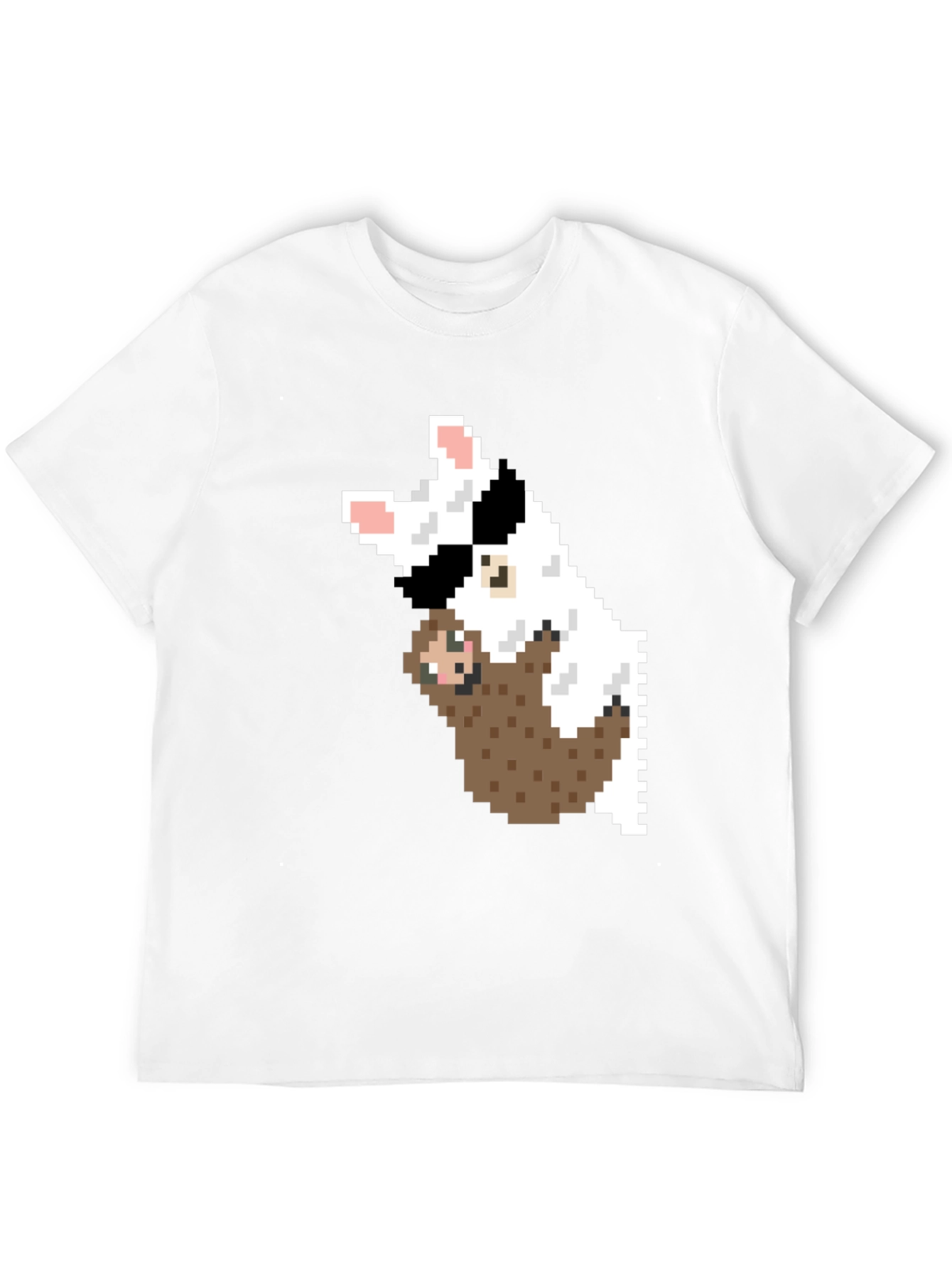 Black Pixel Art Sloth & Dog Graphic T-Shirt view 12