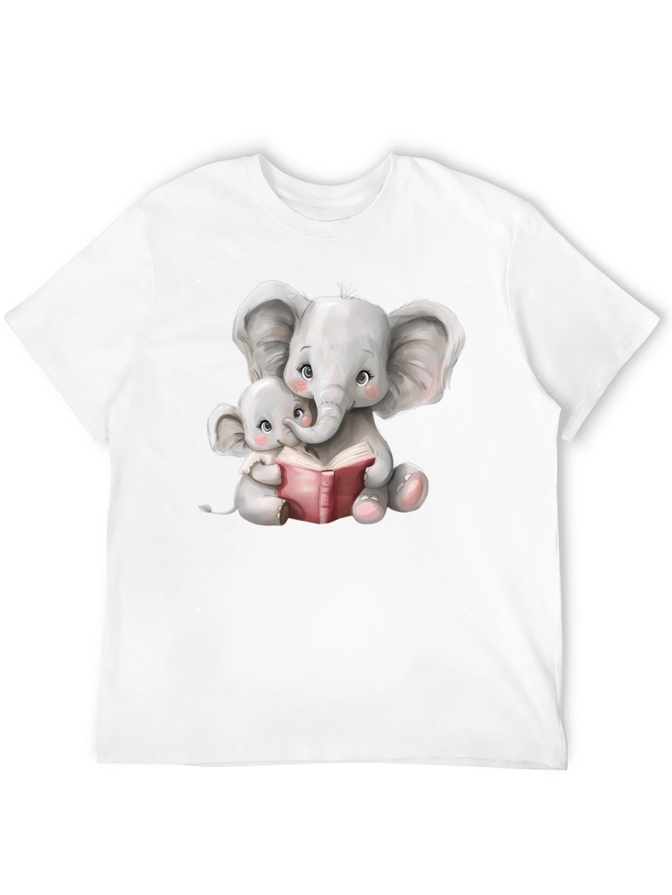 Black Elephant Mom and Baby Reading Black T-Shirt view 12
