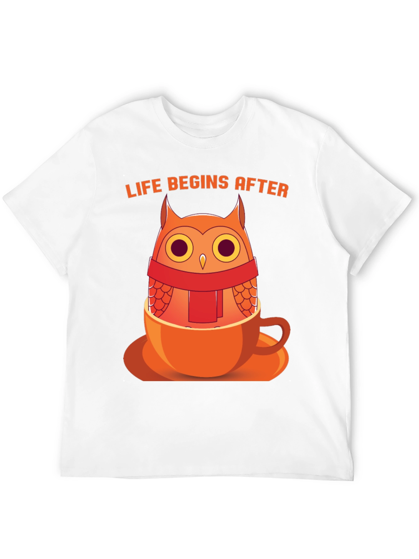 Black Owl in a Cup T-Shirt - "Life Begins After" Design view 12
