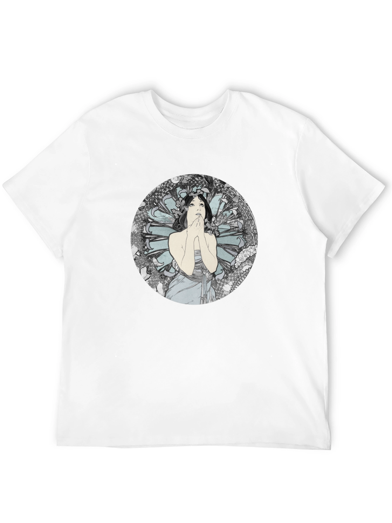 Black Art Nouveau Lady Graphic Black T-Shirt view 12