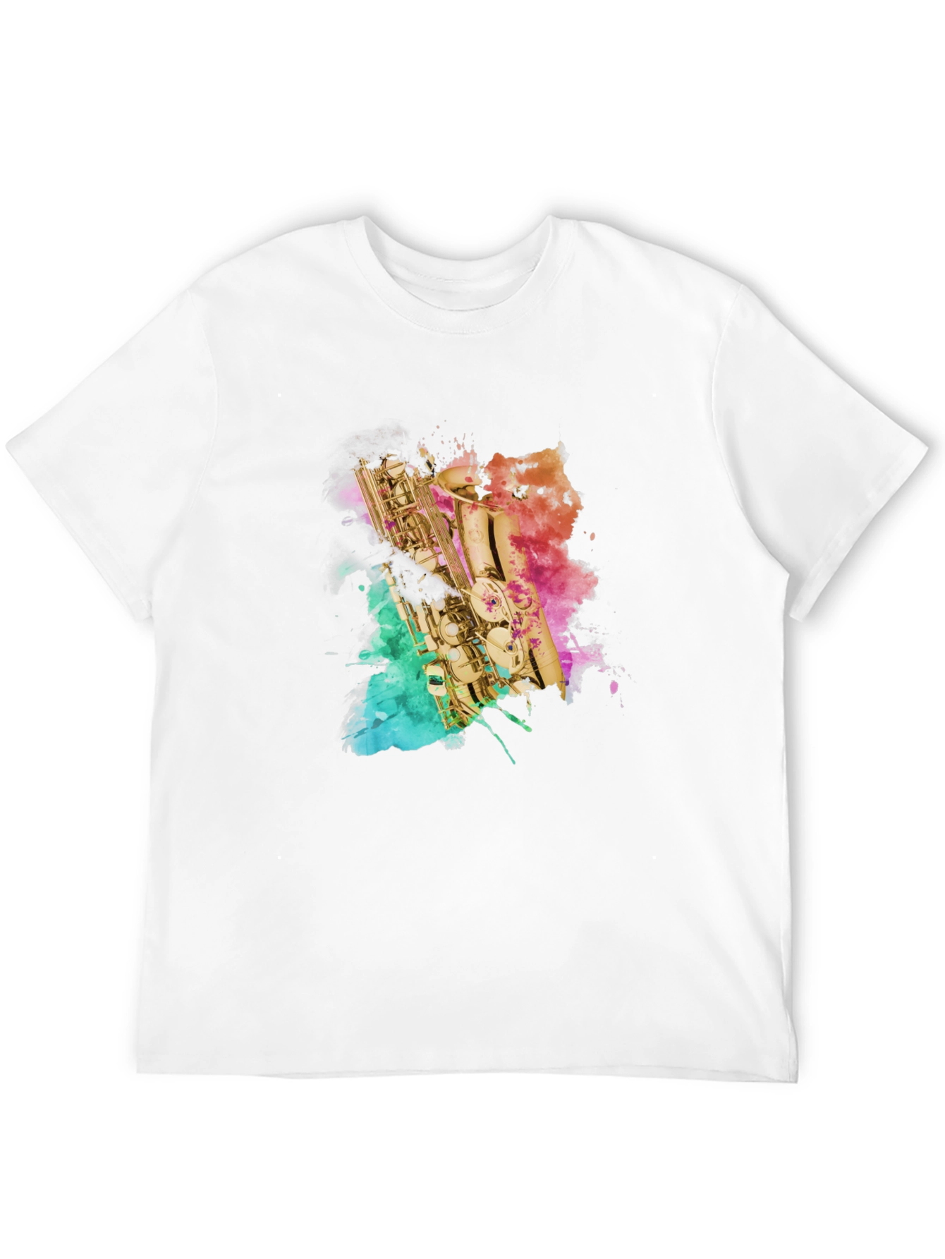 Black Saxophone Watercolor Art Men's Black T-Shirt view 12