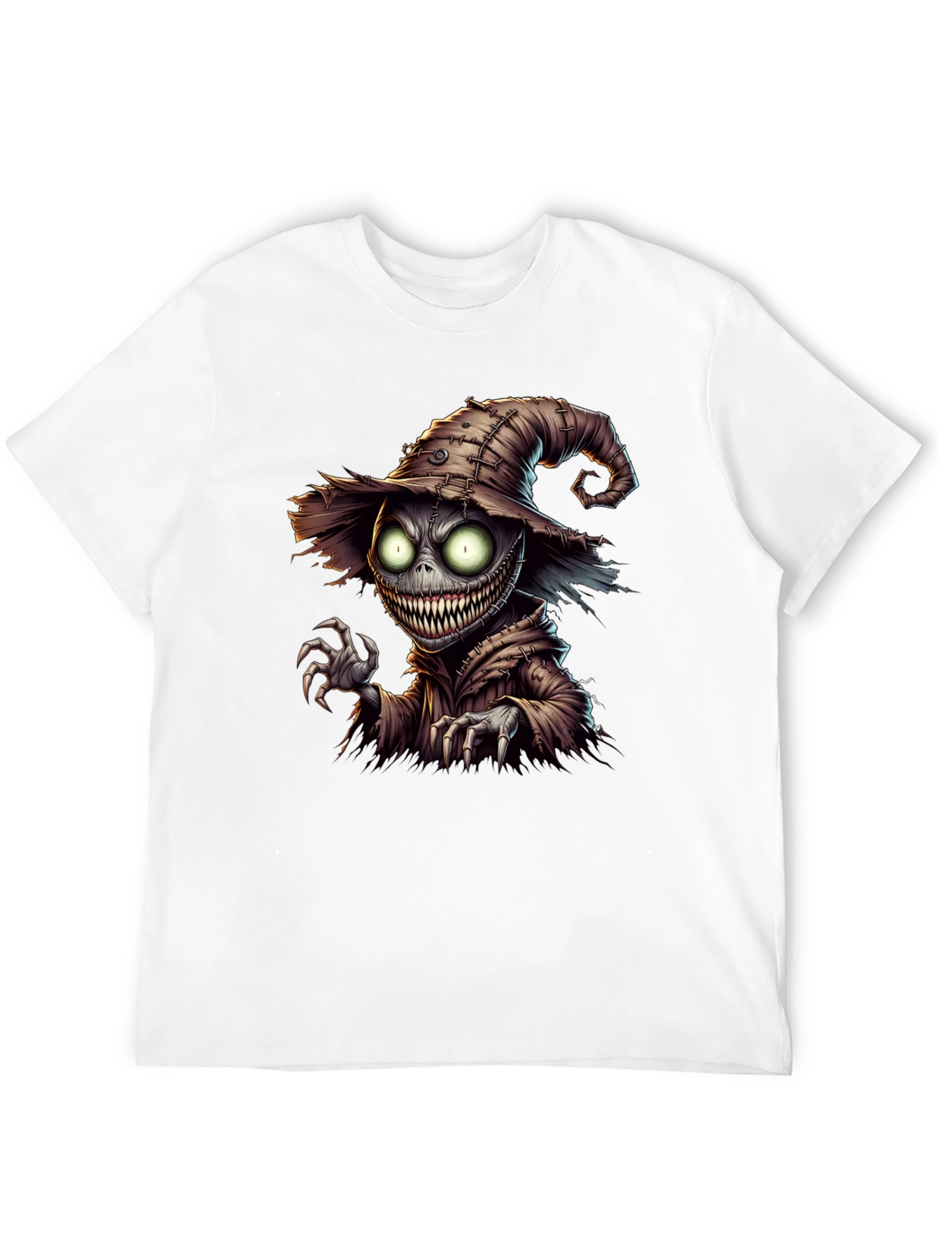 Black Creepy Scarecrow Graphic Tee - Halloween Horror Shirt view 12