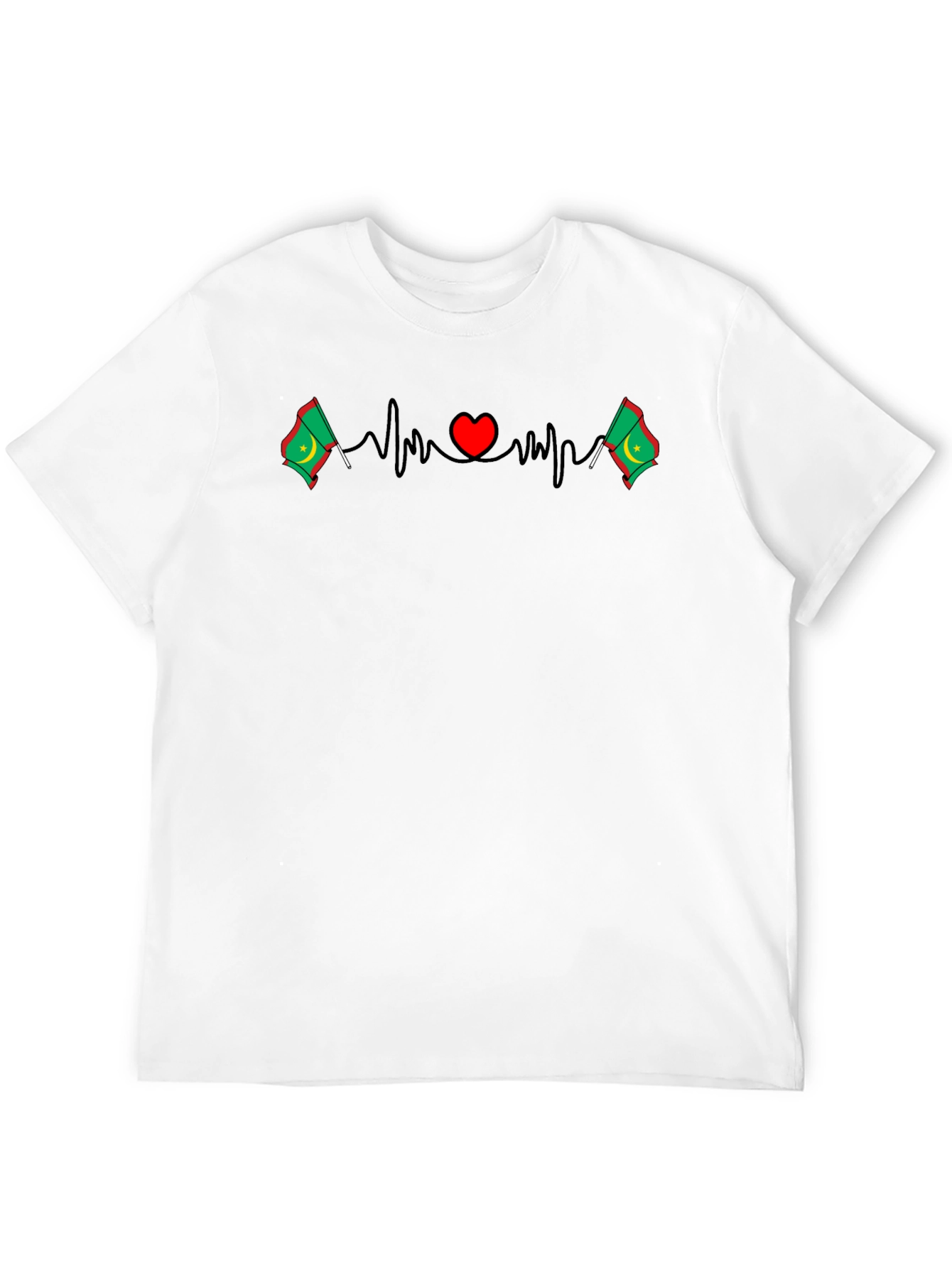 Black Heartbeat Mauritania Flag T-Shirt - Black view 12