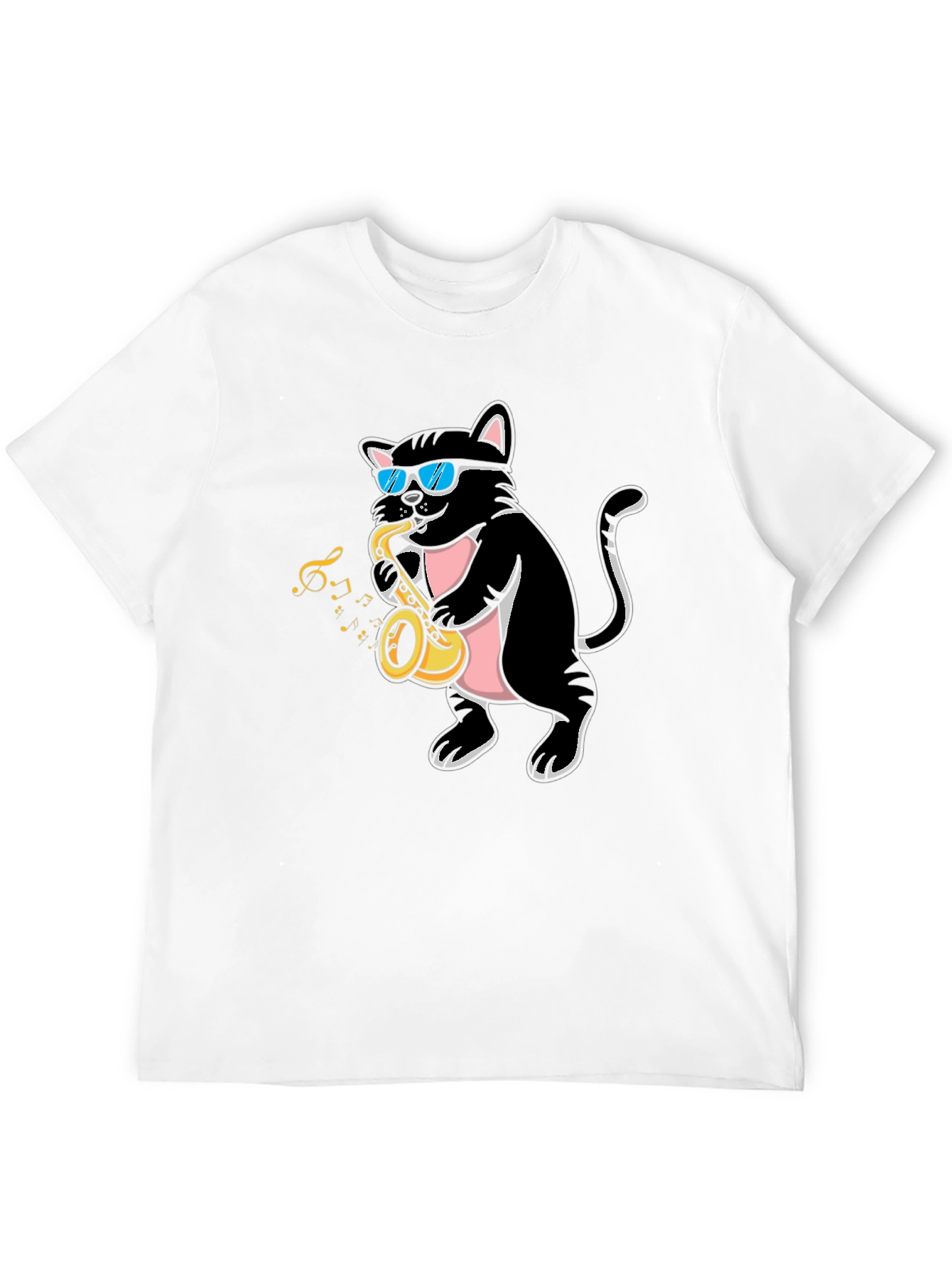 Black Cool Cat Saxophone Player Graphic T-Shirt view 12