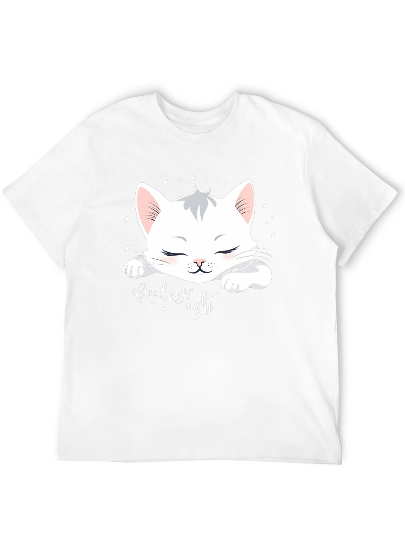 Black Cute Cat "Good Night" Black T-Shirt view 12