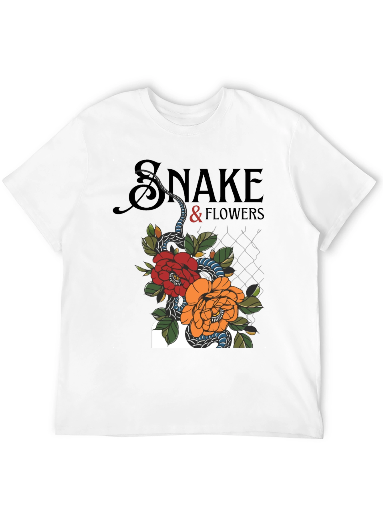 Black Snake & Flowers Graphic Tee - Black Cotton T-Shirt view 12