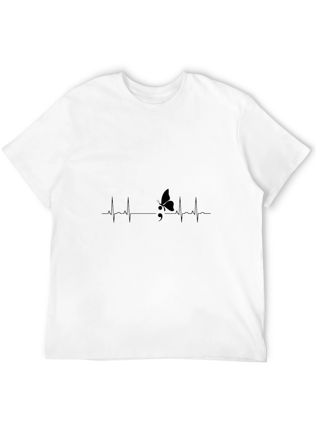 Black Heartbeat Semicolon Butterfly Graphic Tee view 12