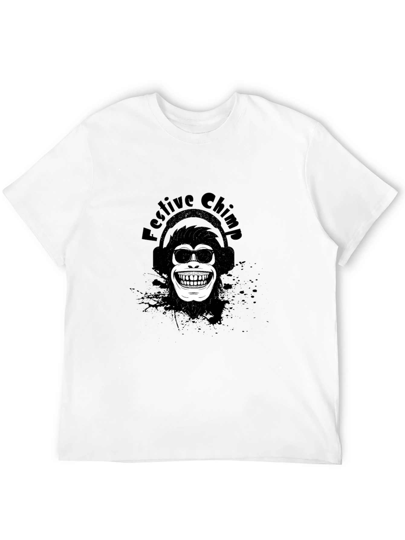 Black Festive Chimp Graphic Tee - Black Cotton T-Shirt view 12
