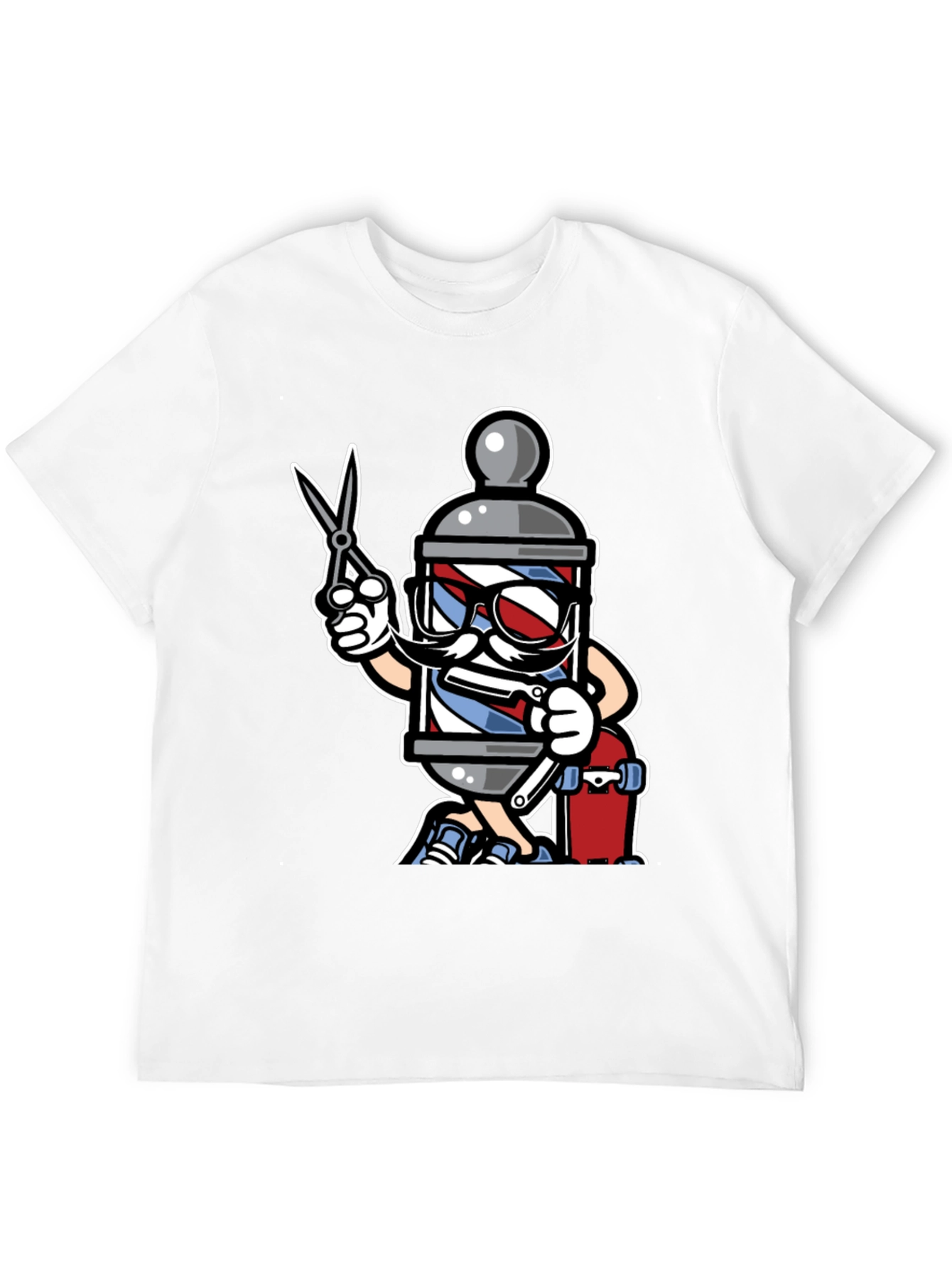 Black Barber Pole Cartoon T-Shirt - Cool Barbershop Style view 12