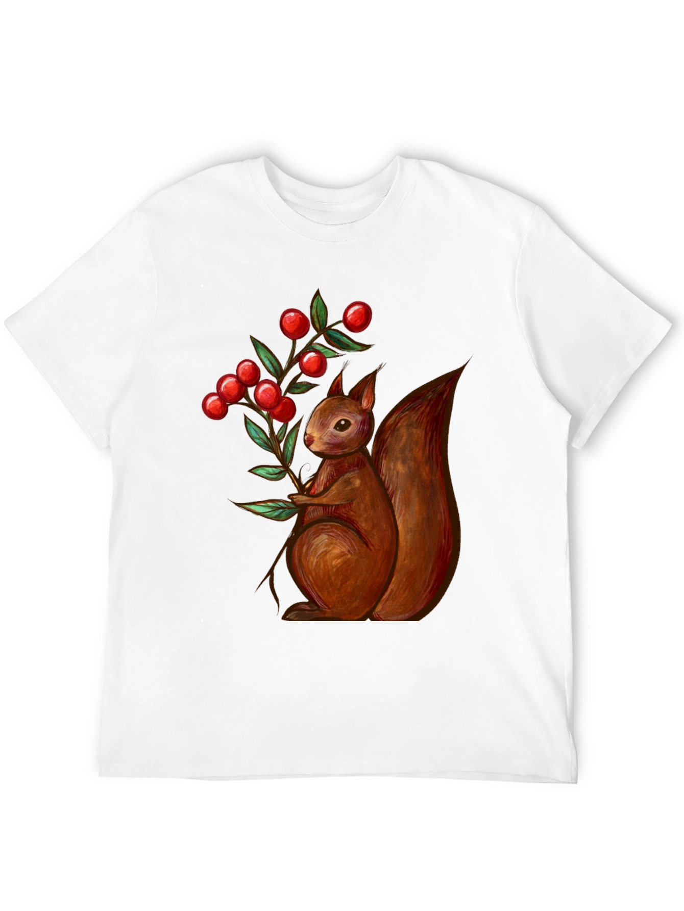 Black Squirrel & Berries Graphic Tee - Stylish Men's T-Shirt view 12