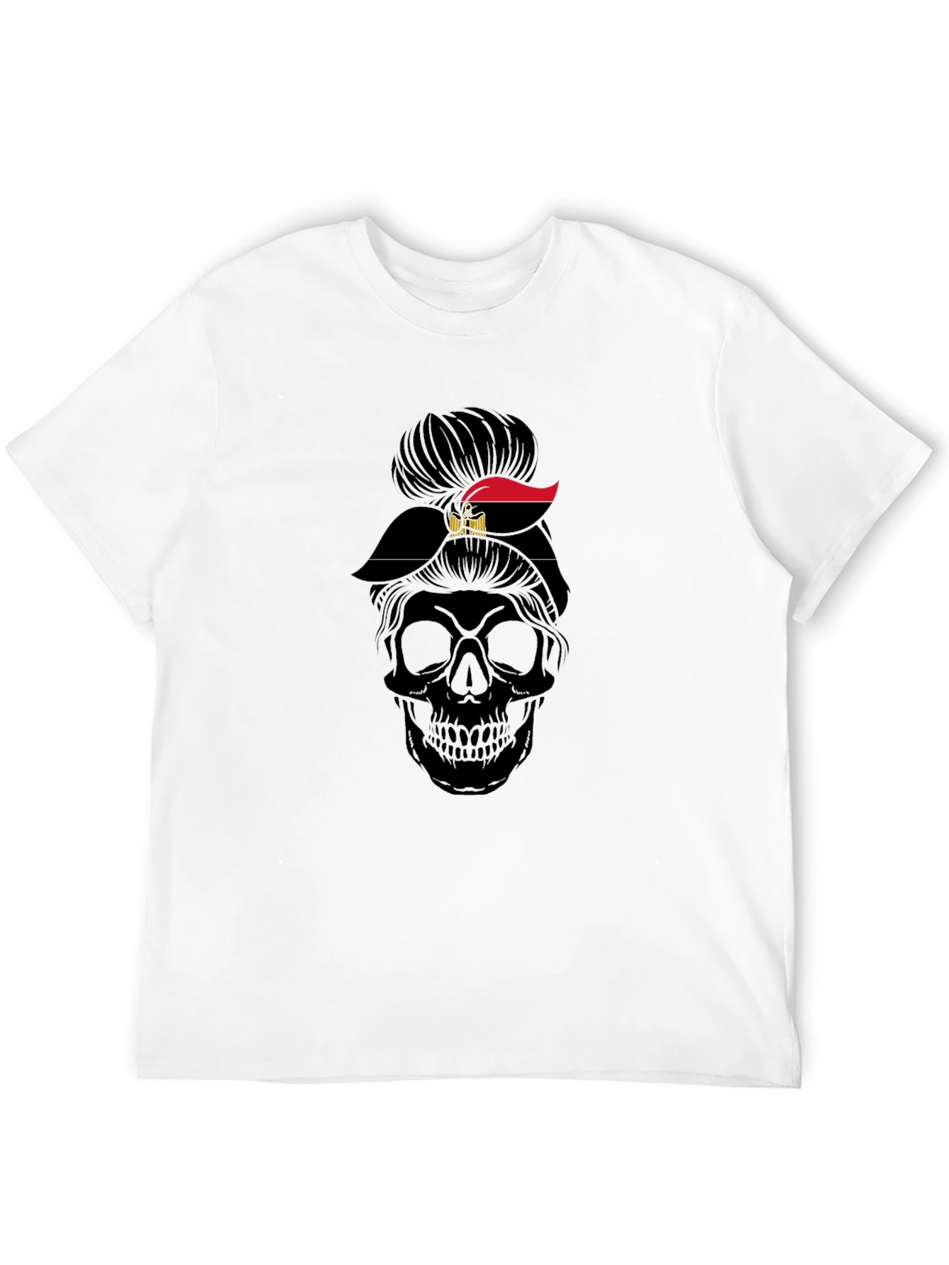 Black Skull Messy Bun Egypt Flag T-Shirt view 12