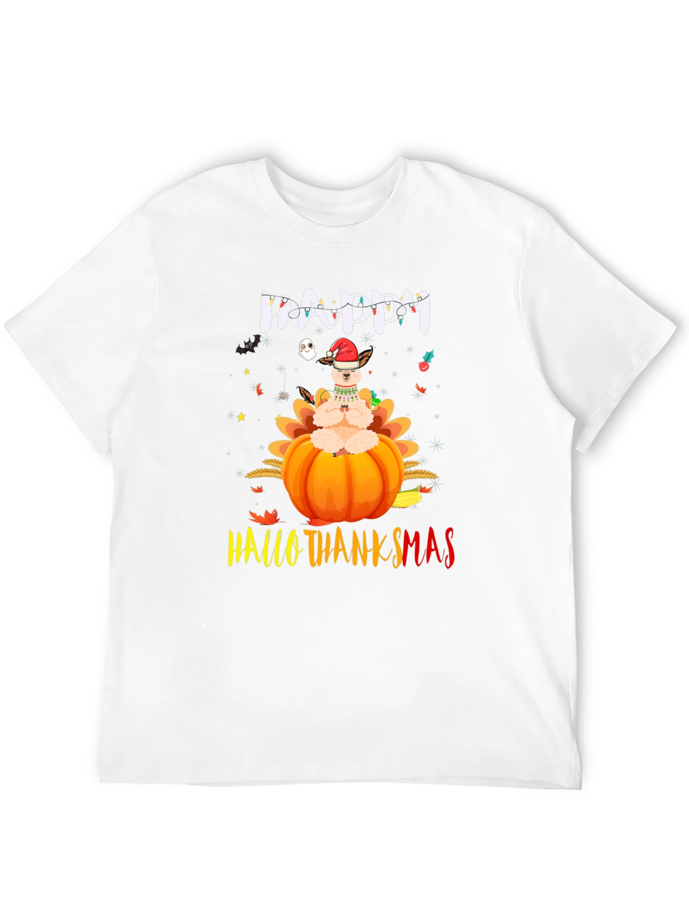 Black Happy HalloThanksmas Llama T-Shirt view 12