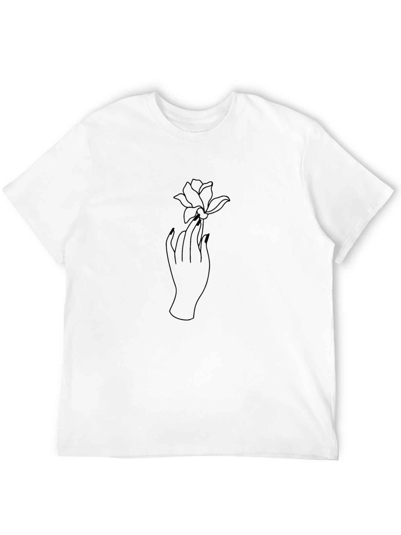 Black Minimalist Hand & Flower Graphic T-Shirt - Unisex view 12