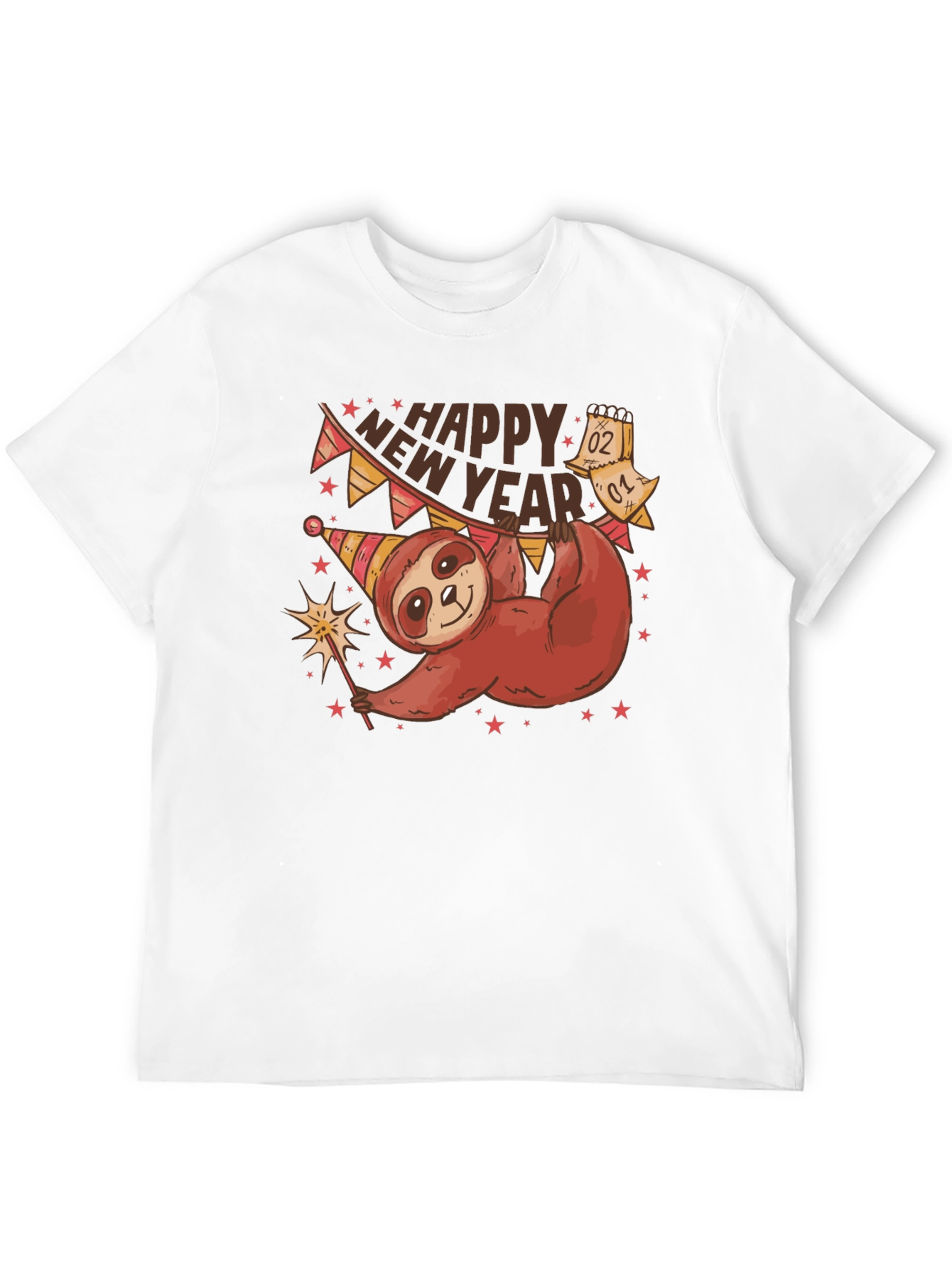 Black Happy New Year Sloth T-Shirt view 12